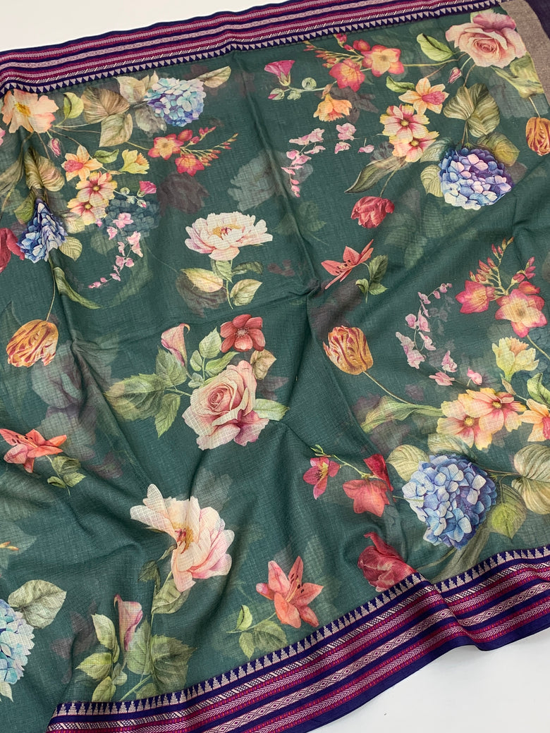 Cotton Kota Saree Green In Colour