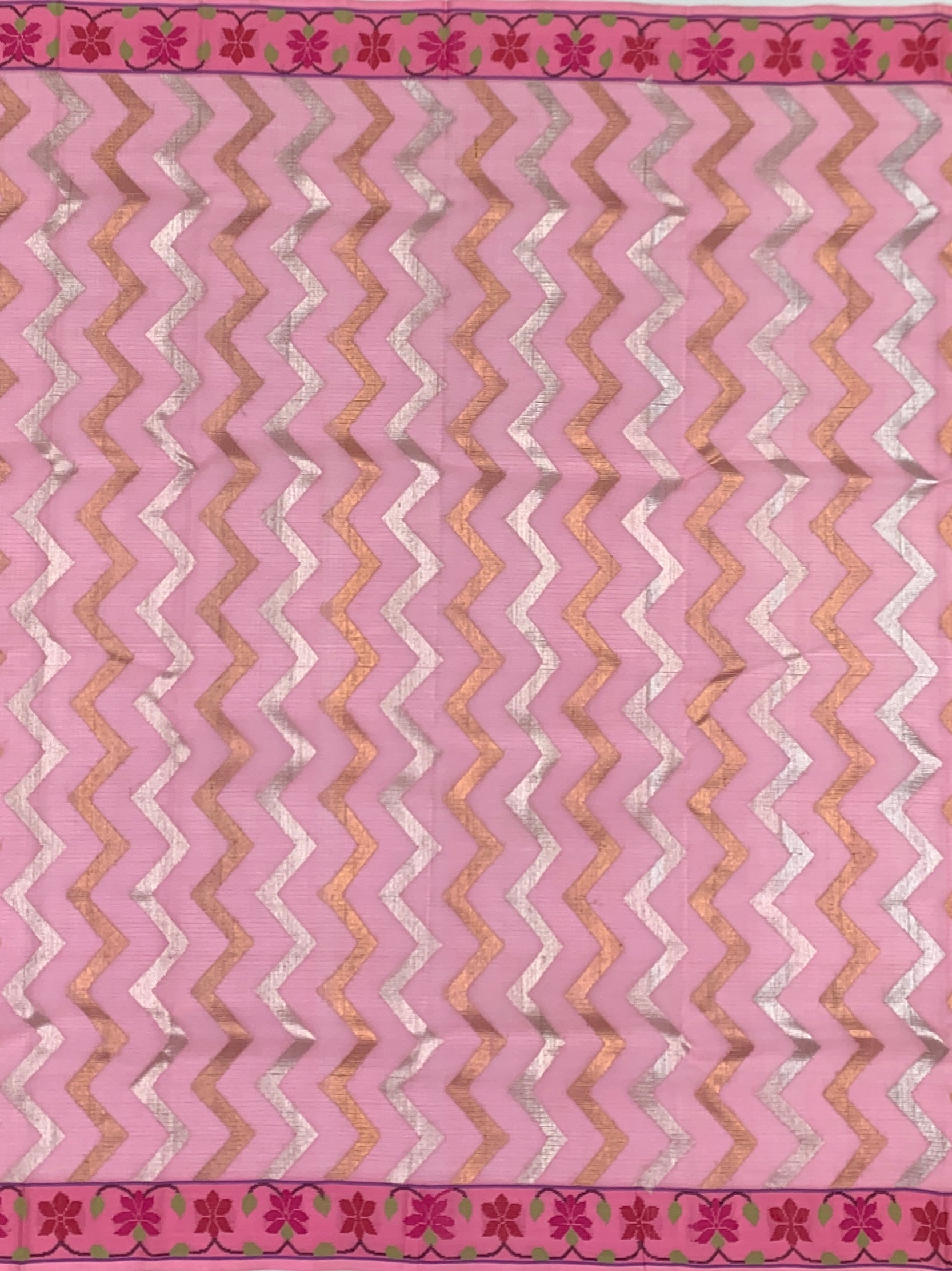 Floral Zari Kota Saree with Striking Chevron Pallu