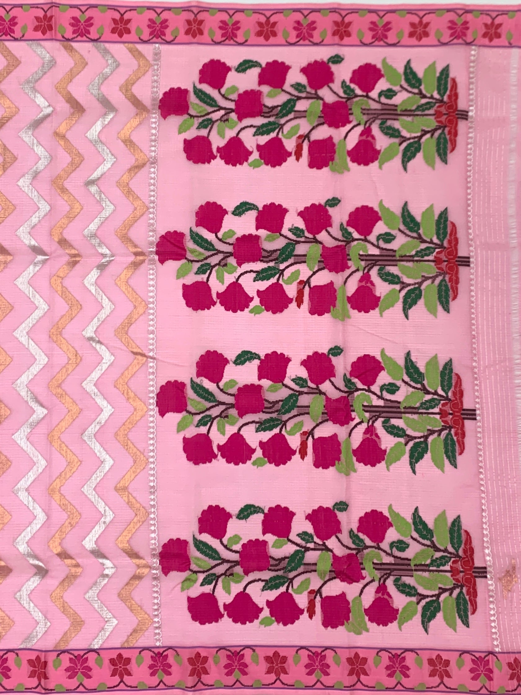 Floral Zari Kota Saree with Striking Chevron Pallu