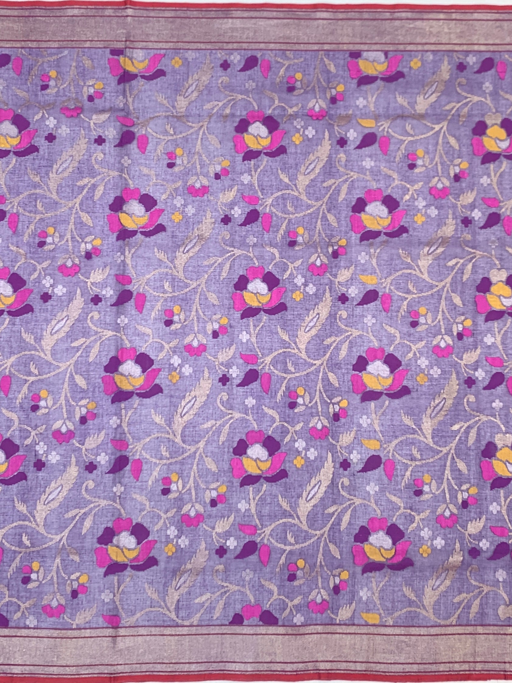 Regal Lavender-Purple Cotton Jamdani Saree with Intricate Floral Weaves