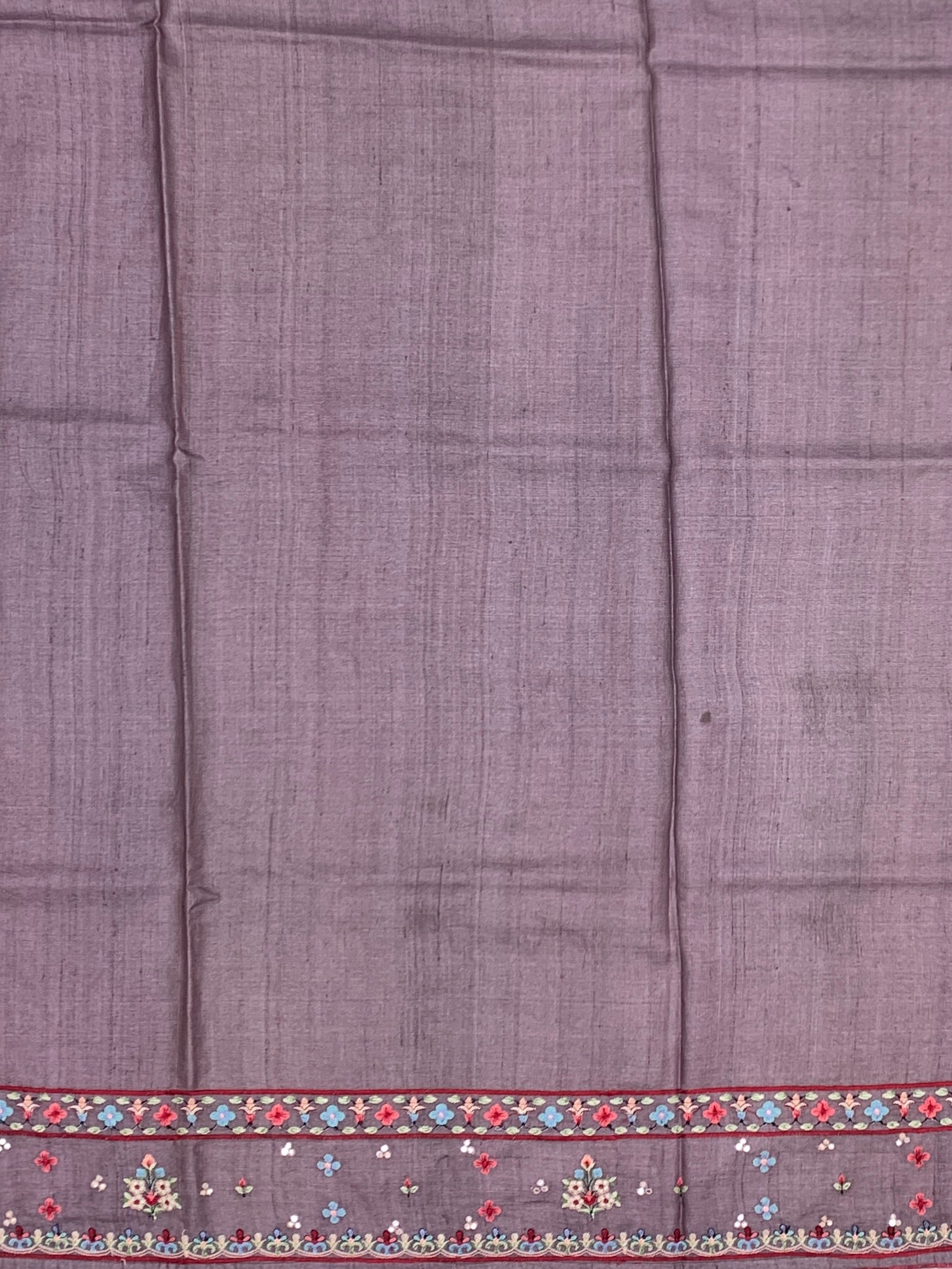 Enchanted Folklore: Narrative Hand-Embroidered Mauve Tussar Saree