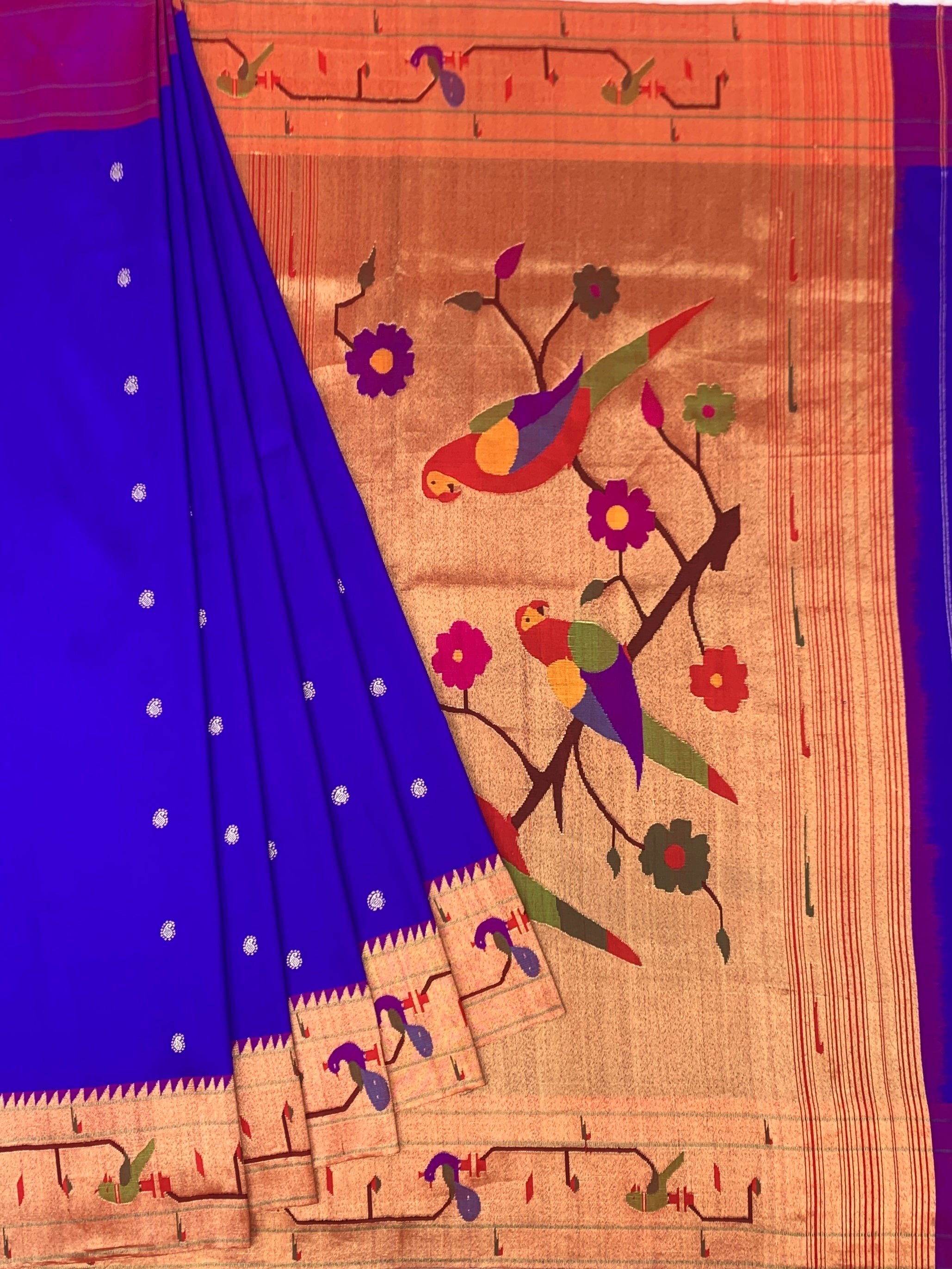Majestic Royal Blue Paithani Silk Saree with Vibrant Parrot Pallu