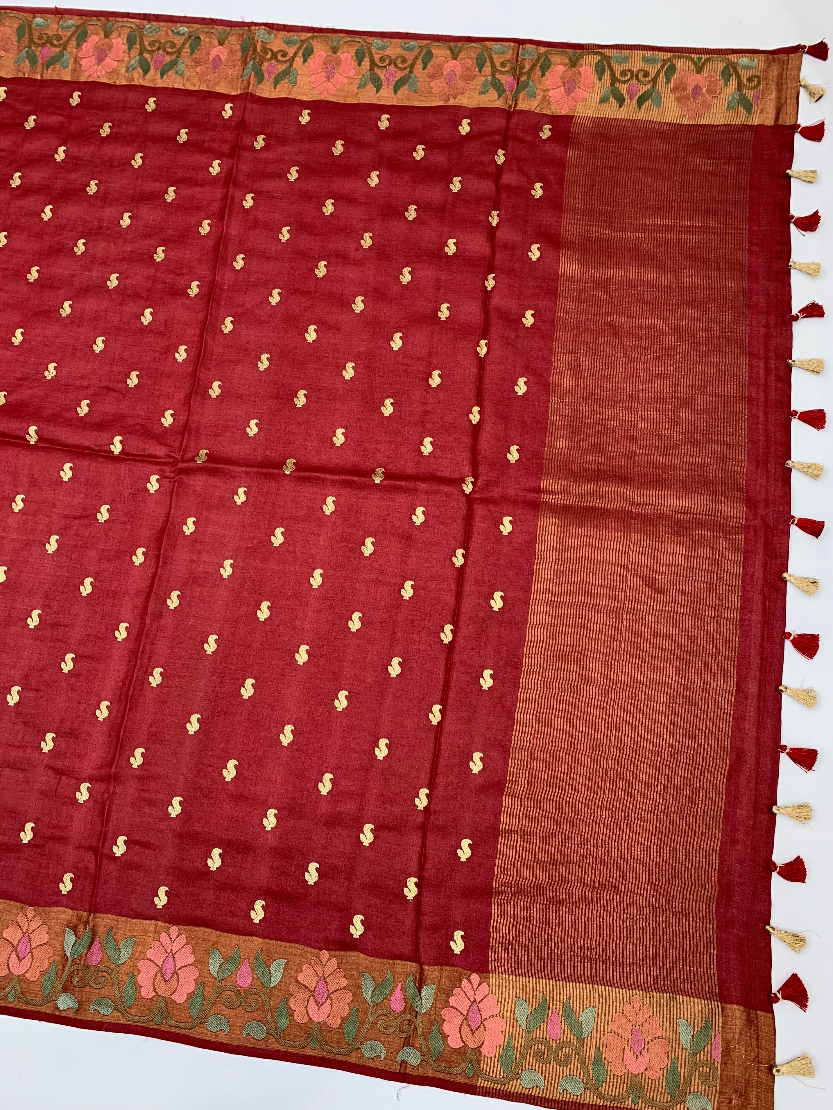 Tussore Saree Red In Colour