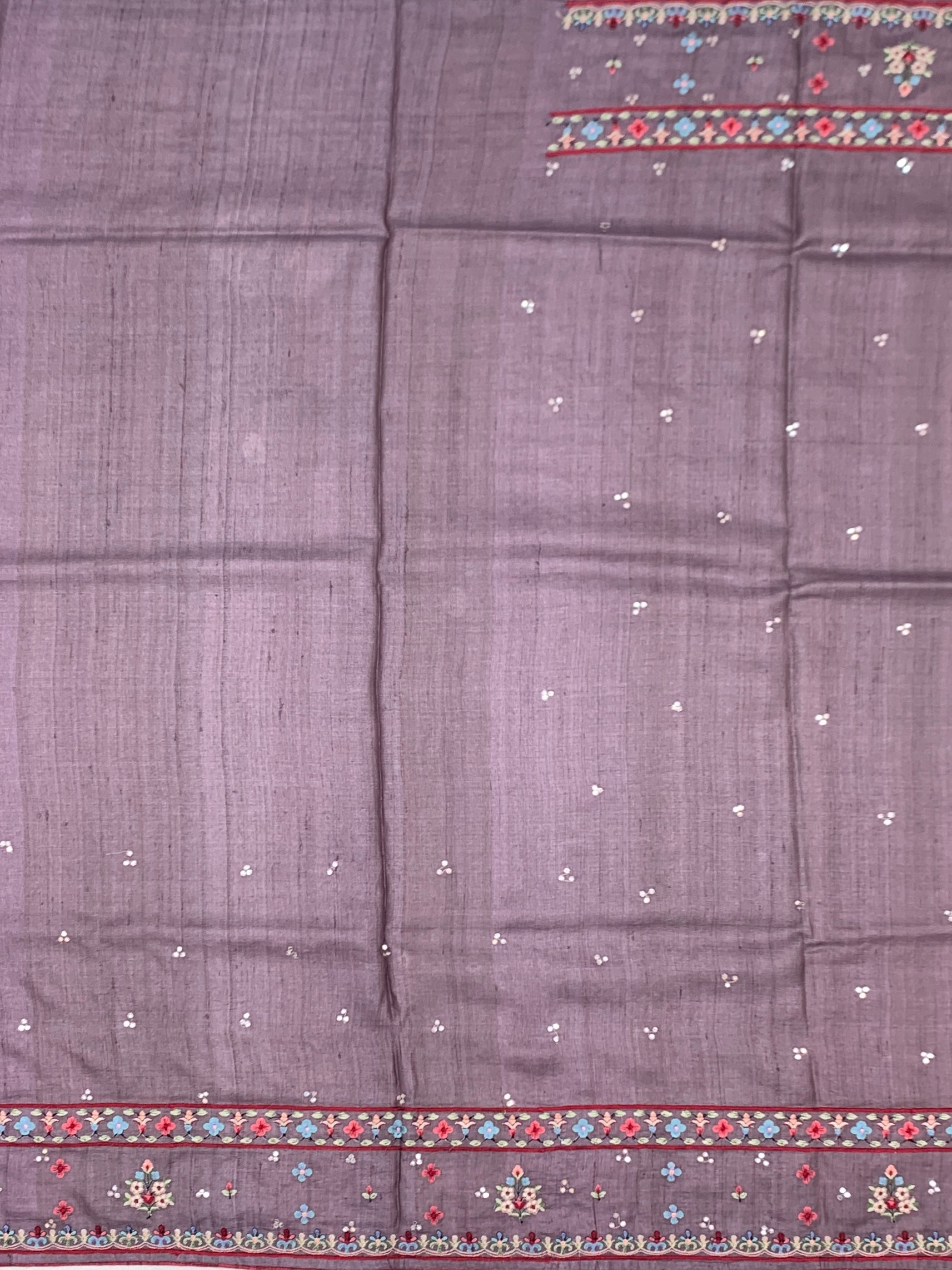 Enchanted Folklore: Narrative Hand-Embroidered Mauve Tussar Saree