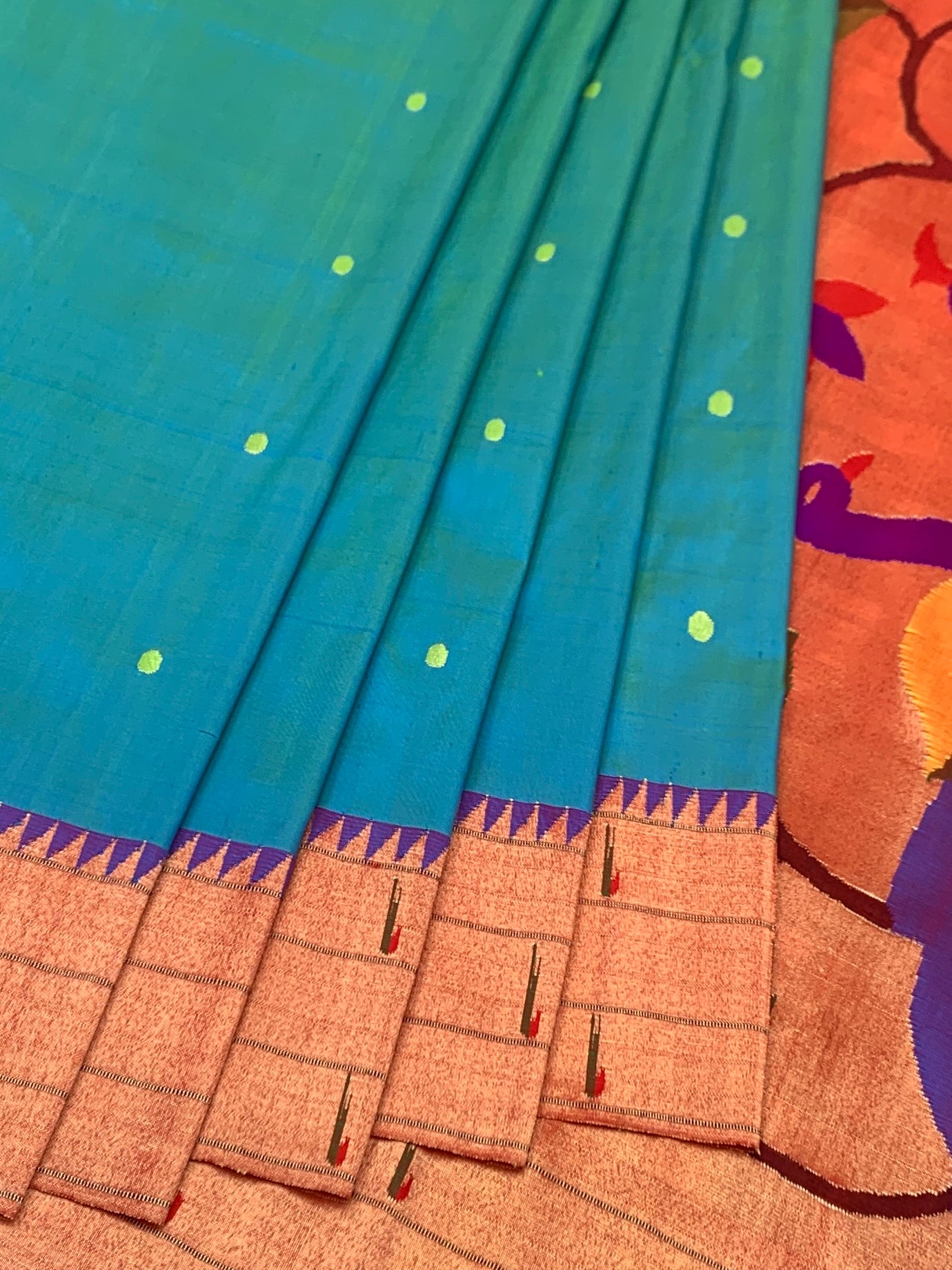 Luminous Turquoise Blue Paithani Silk Saree with Majestic Peacock Pallu