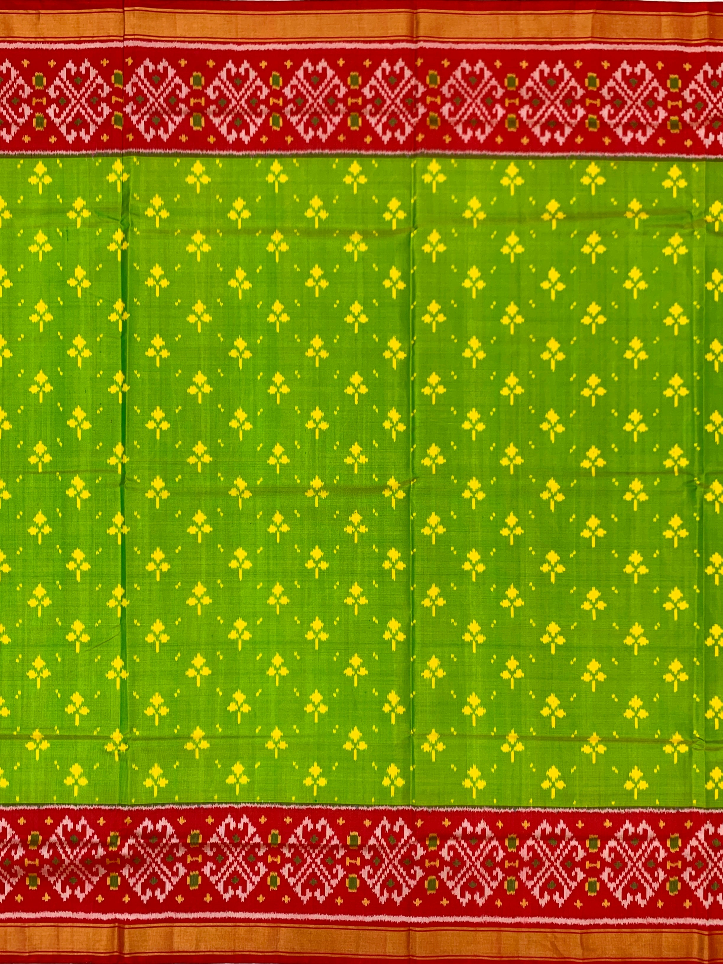 Vibrant Leaf Green and Crimson Red Rajkot Patola Silk Saree