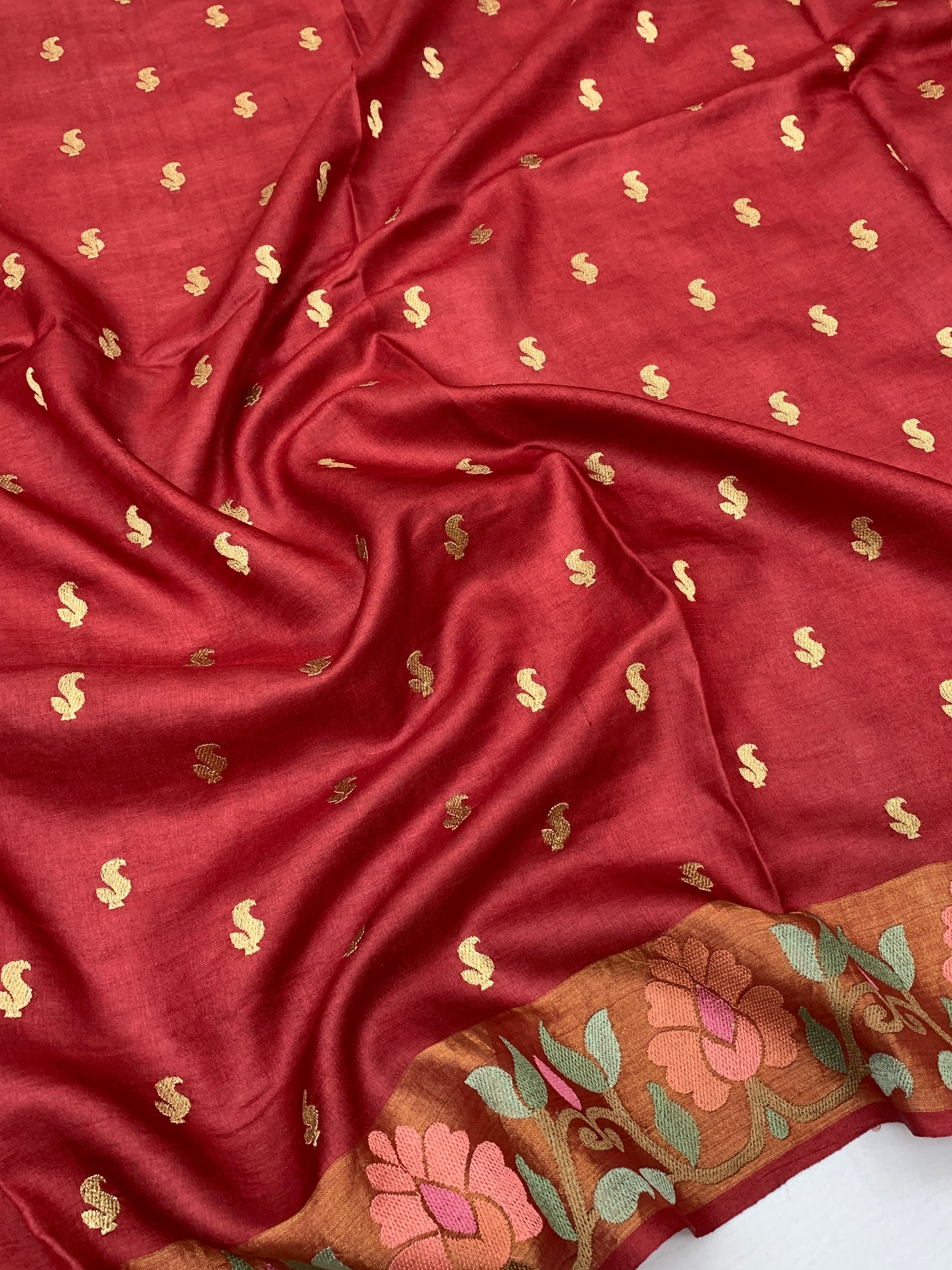Tussore Saree Red In Colour