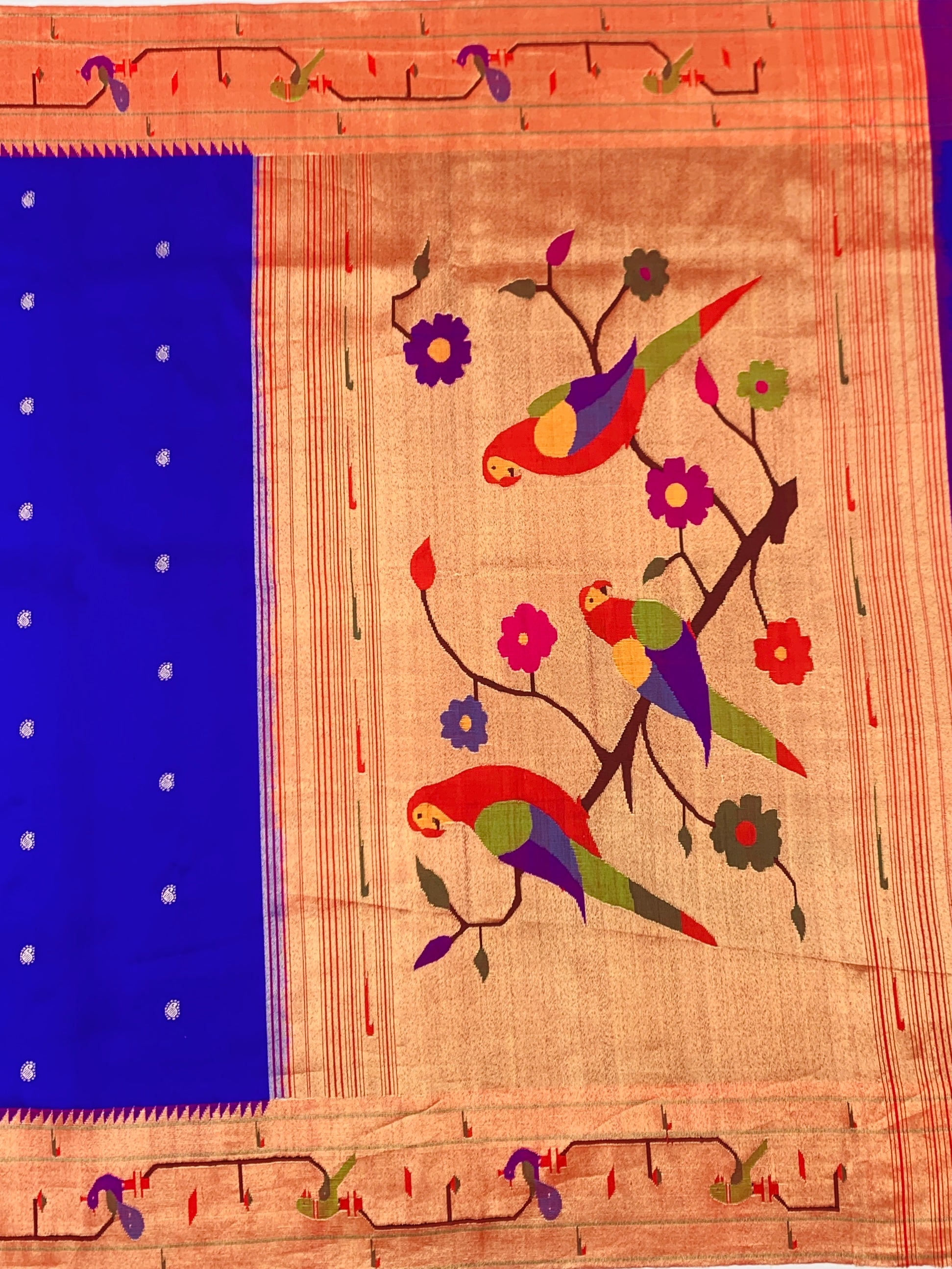 Majestic Royal Blue Paithani Silk Saree with Vibrant Parrot Pallu