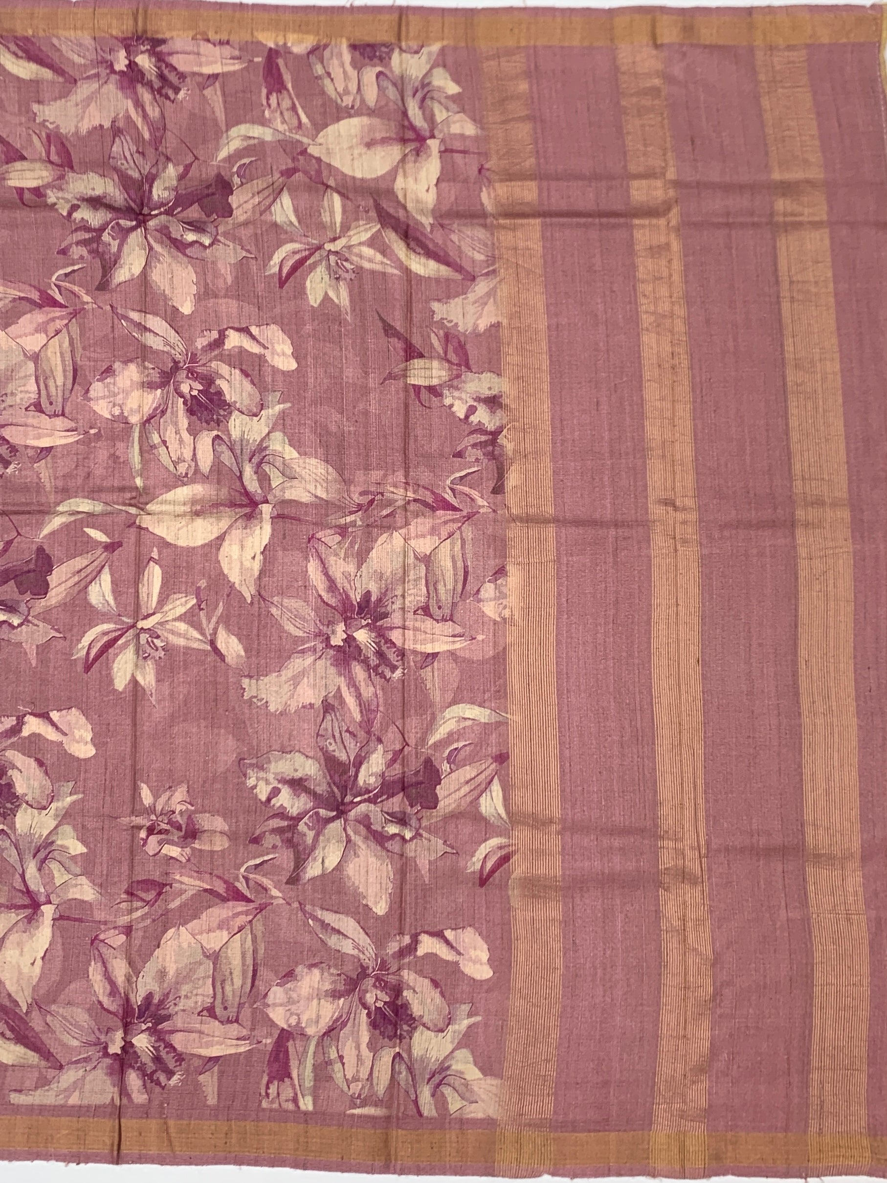 Dusty Rose Romance: Ethereal Floral Tussore Printed Saree