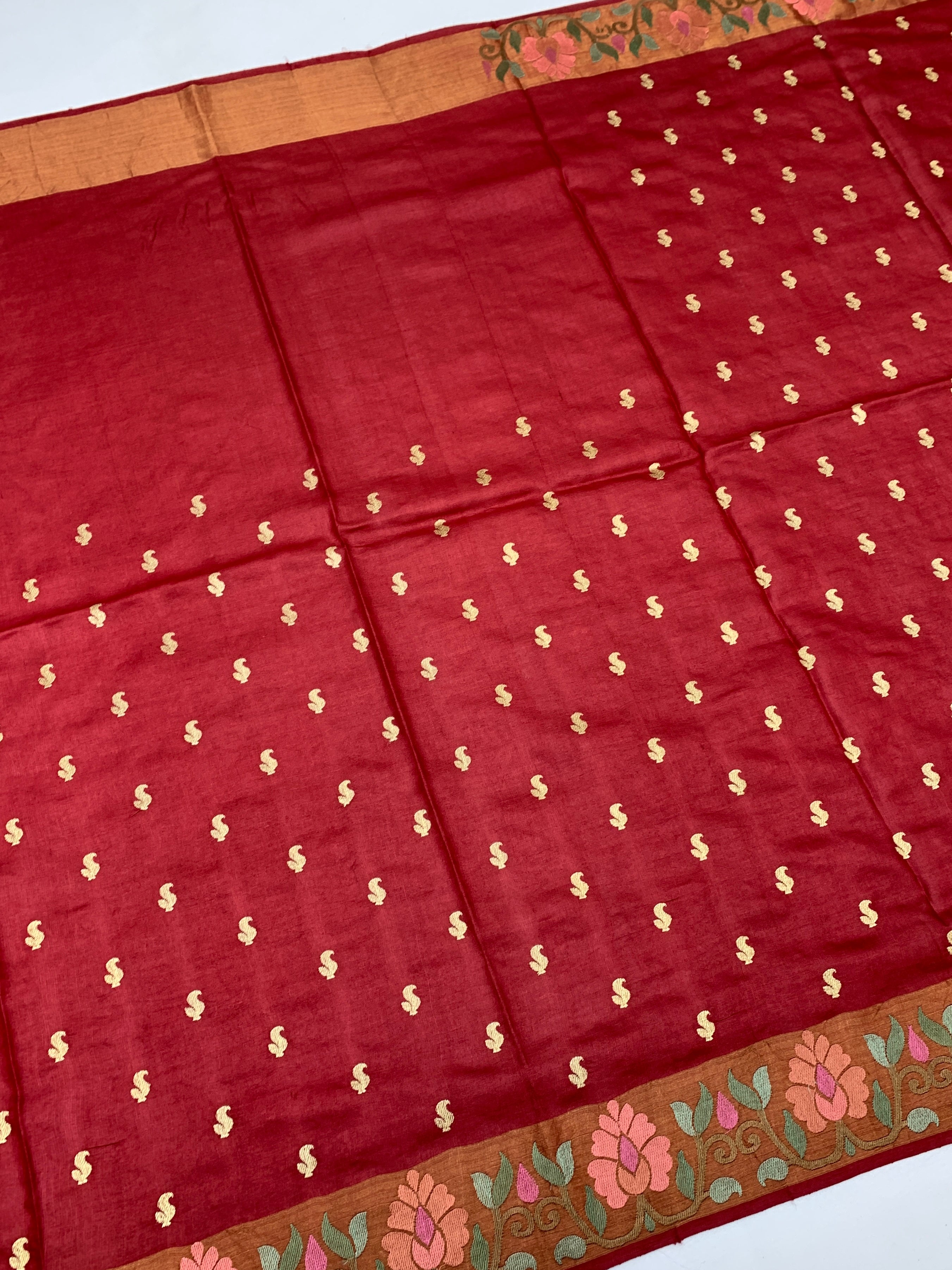 Tussore Saree Red In Colour