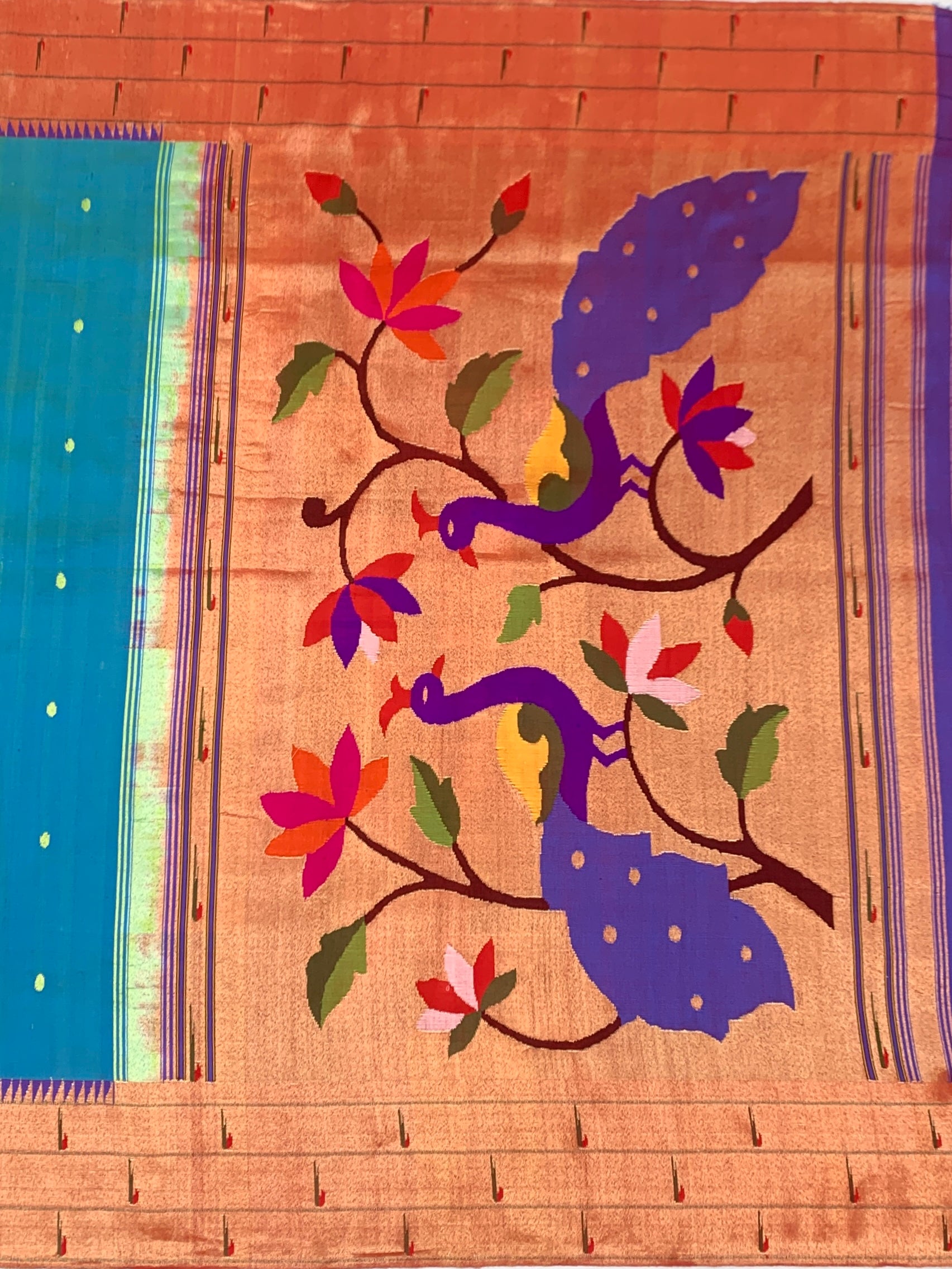 Luminous Turquoise Blue Paithani Silk Saree with Majestic Peacock Pallu