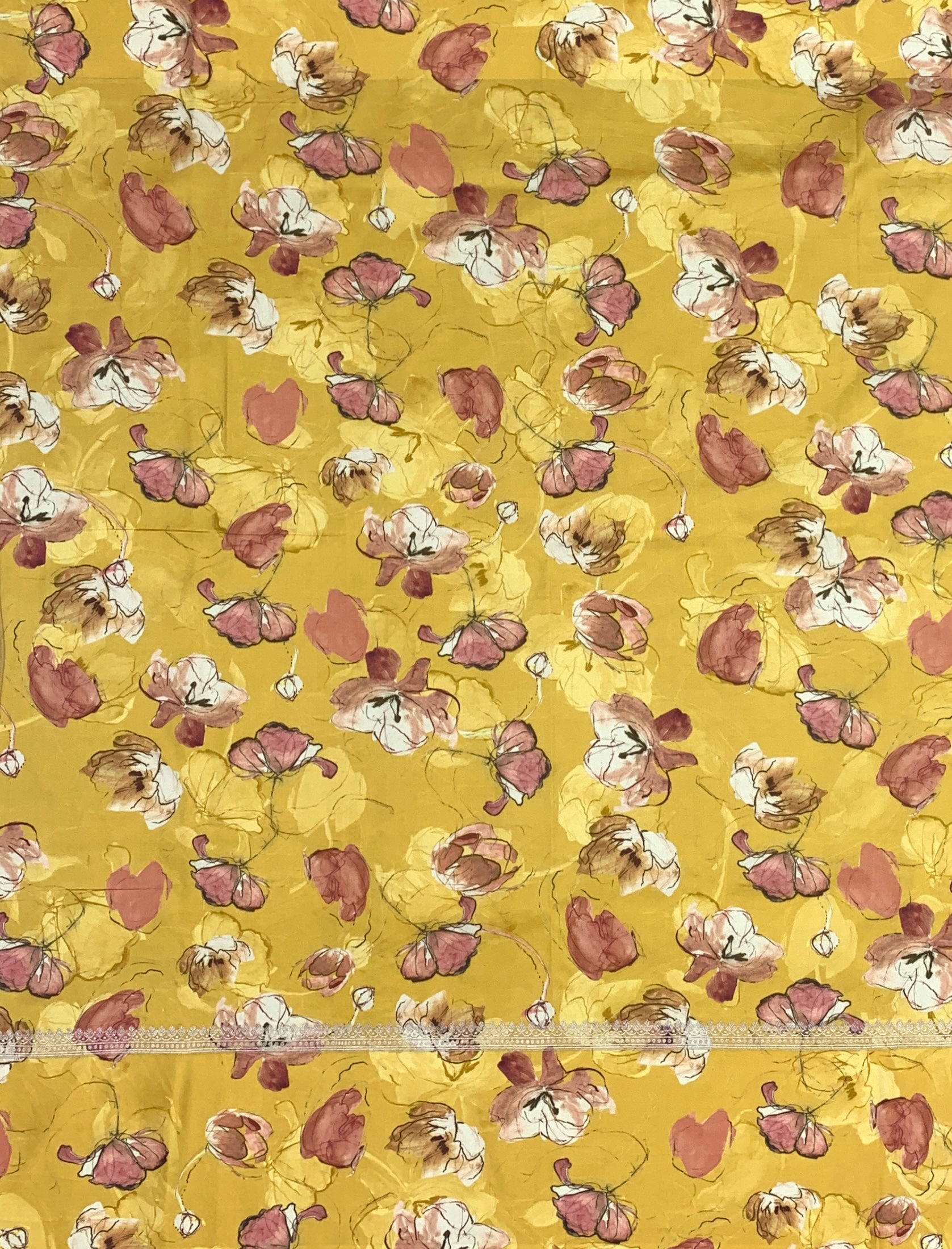 Sunlit Petals: Mustard Yellow Tussar Silk Saree with Floral Print