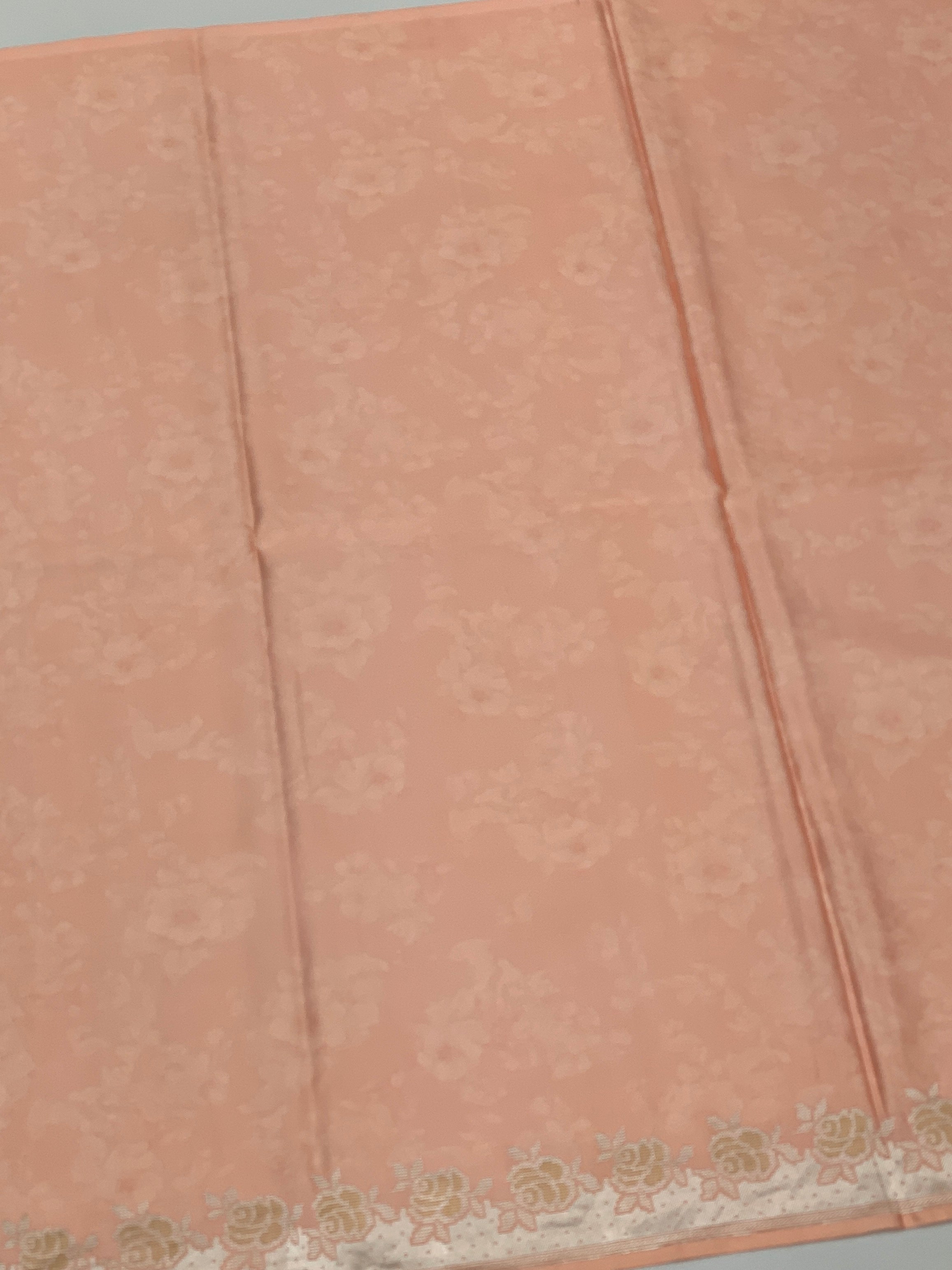 Elegant Peach Floral Mashru Silk Saree with Zari Border