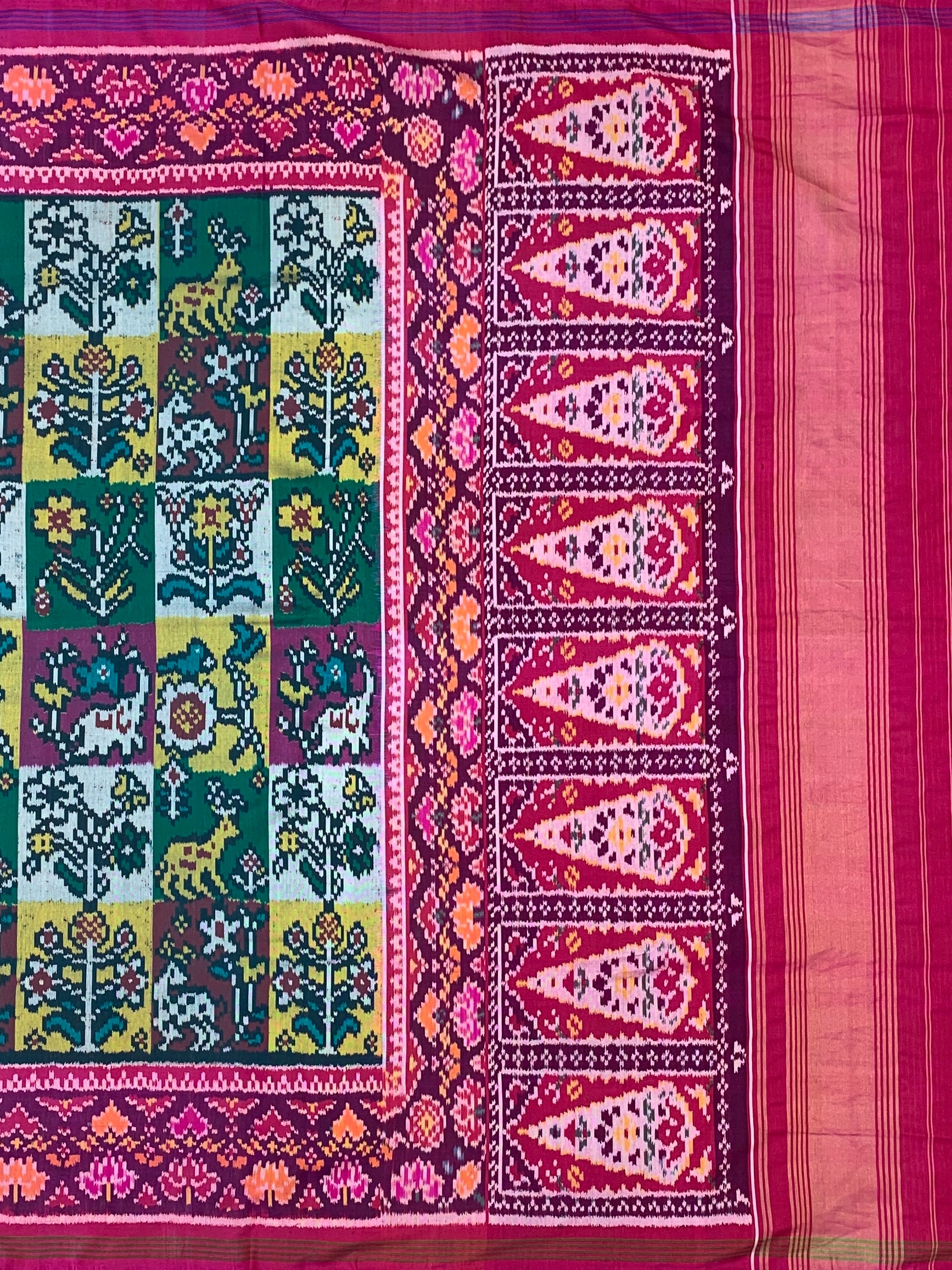 Majestic Tapestry: Multi-Paneled Patola Silk Saree with Woven Ikat Blouse
