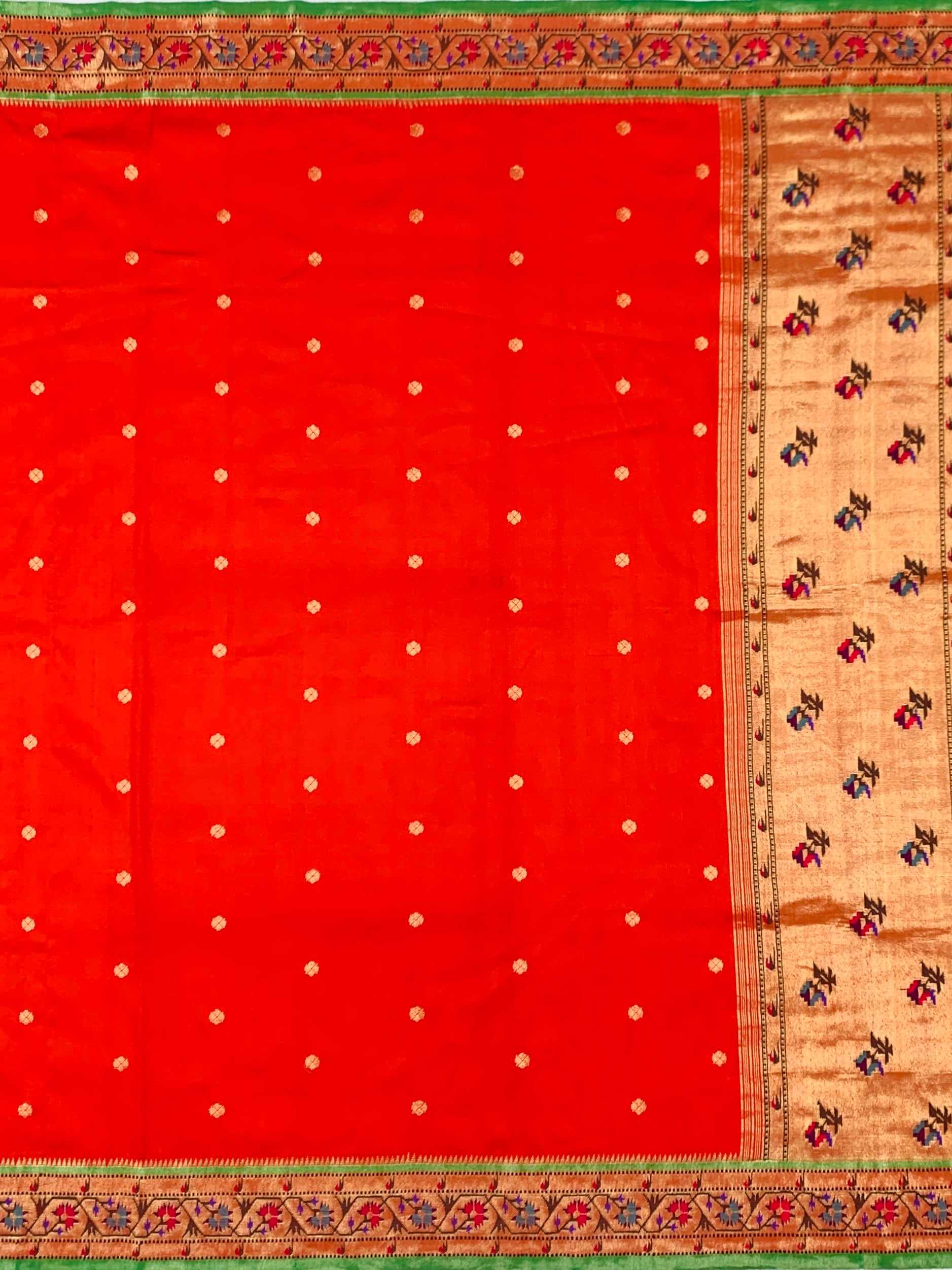 Vibrant Vermilion Orange Paithani Silk Saree with Floral Tree Pallu