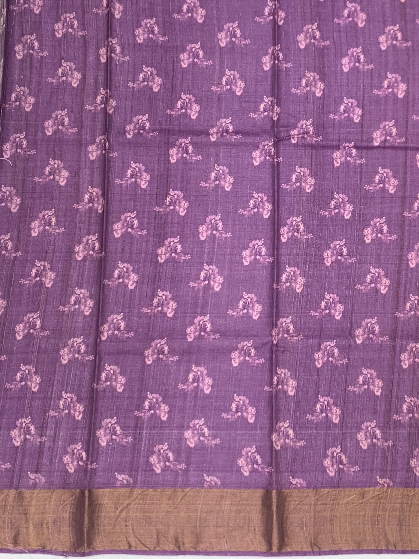 Mauve Meadow: Floral & Striped Tussore Printed Saree