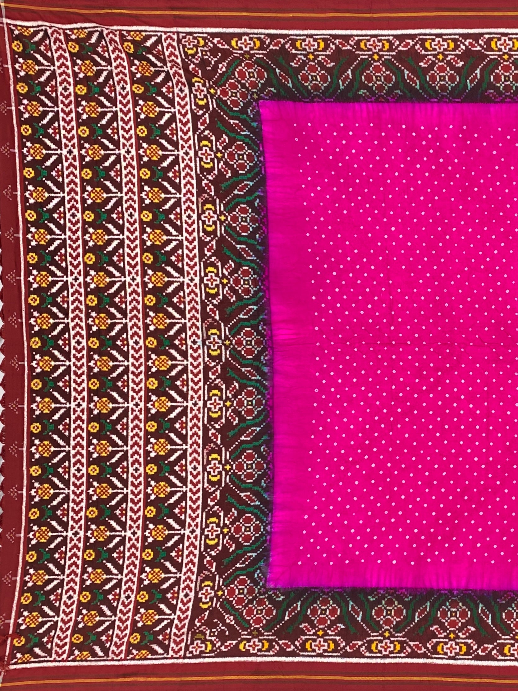 Vibrant Rani Pink & Maroon Patan Patola Bandhani Silk Saree