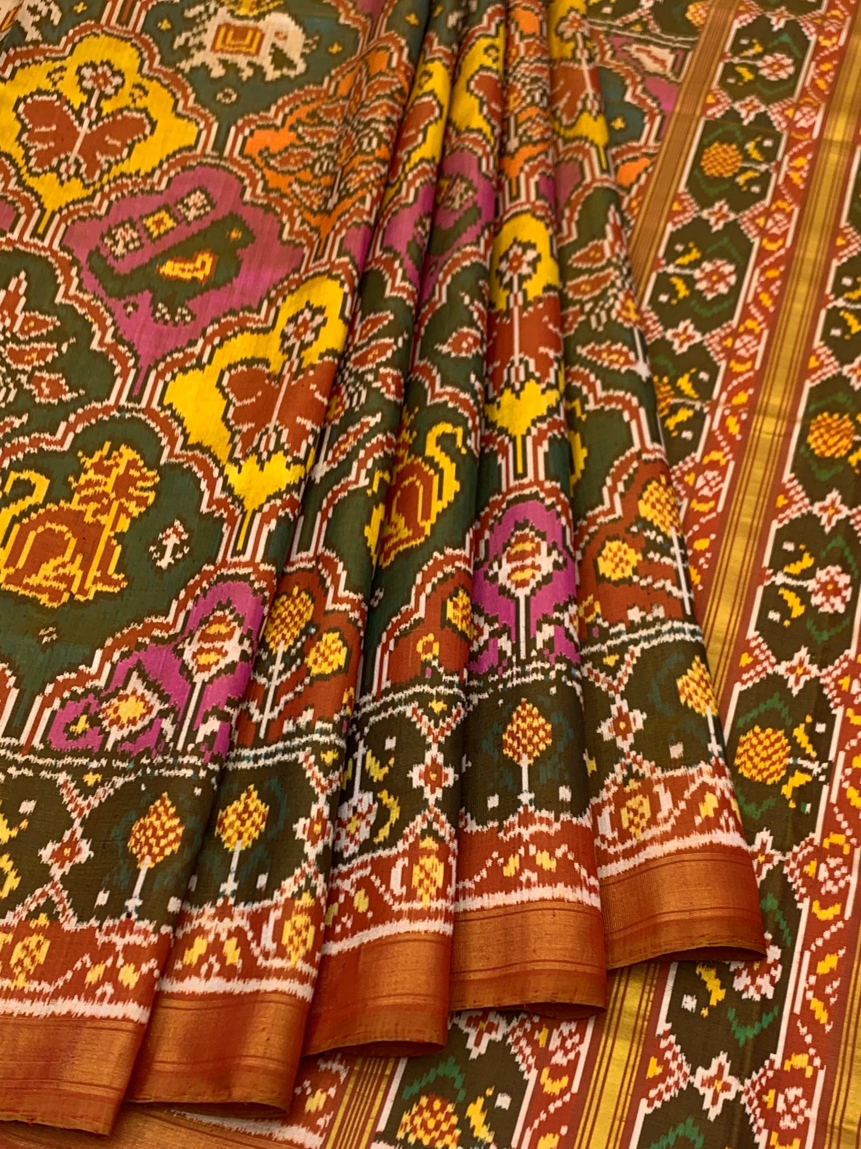 Jewel-Toned Shikargah & Navratna: Heritage Rajkot Patola Silk Saree
