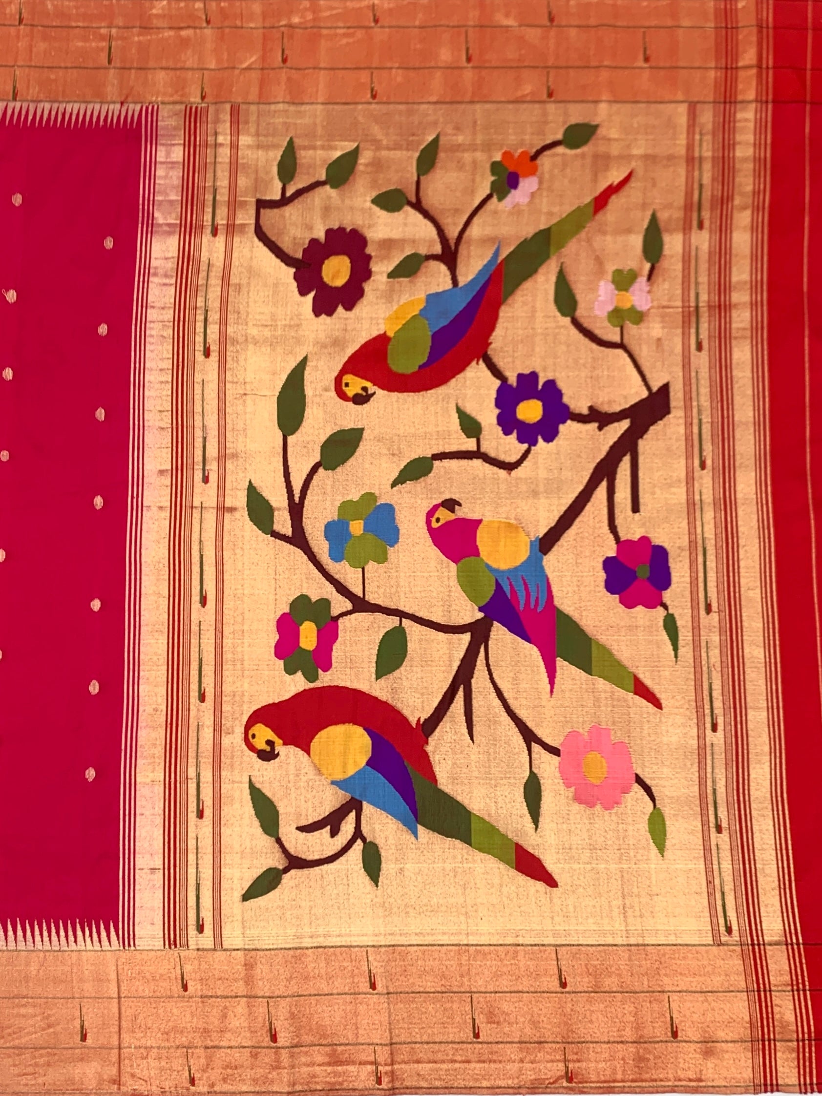 Opulent Rani Pink Paithani Silk Saree with Vibrant Parrot Pallu