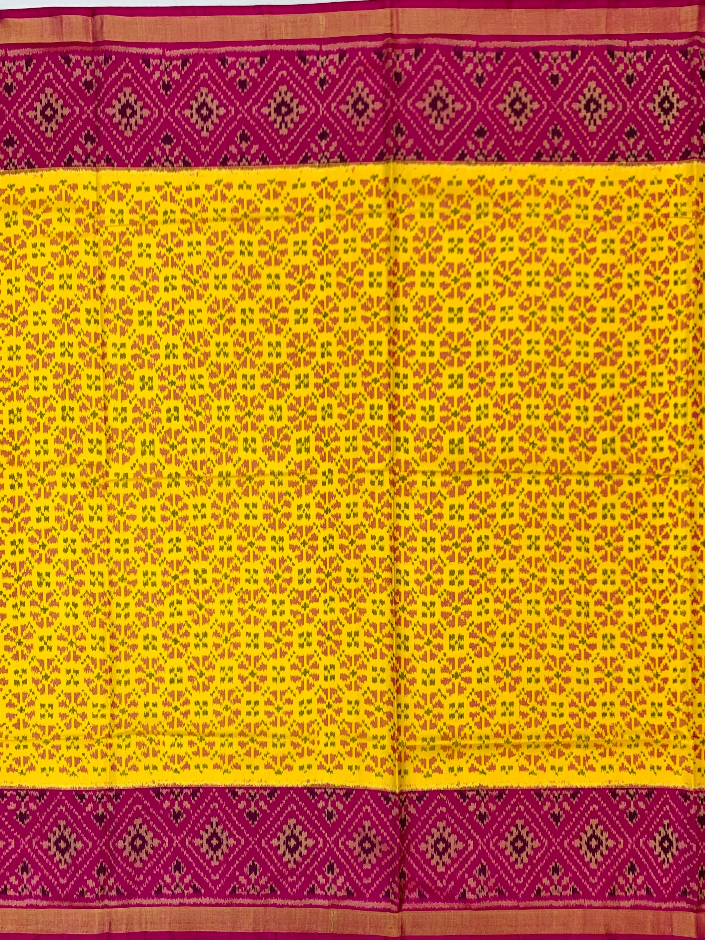 Radiant Sunshine Yellow and Rani Pink Rajkot Patola Silk Saree
