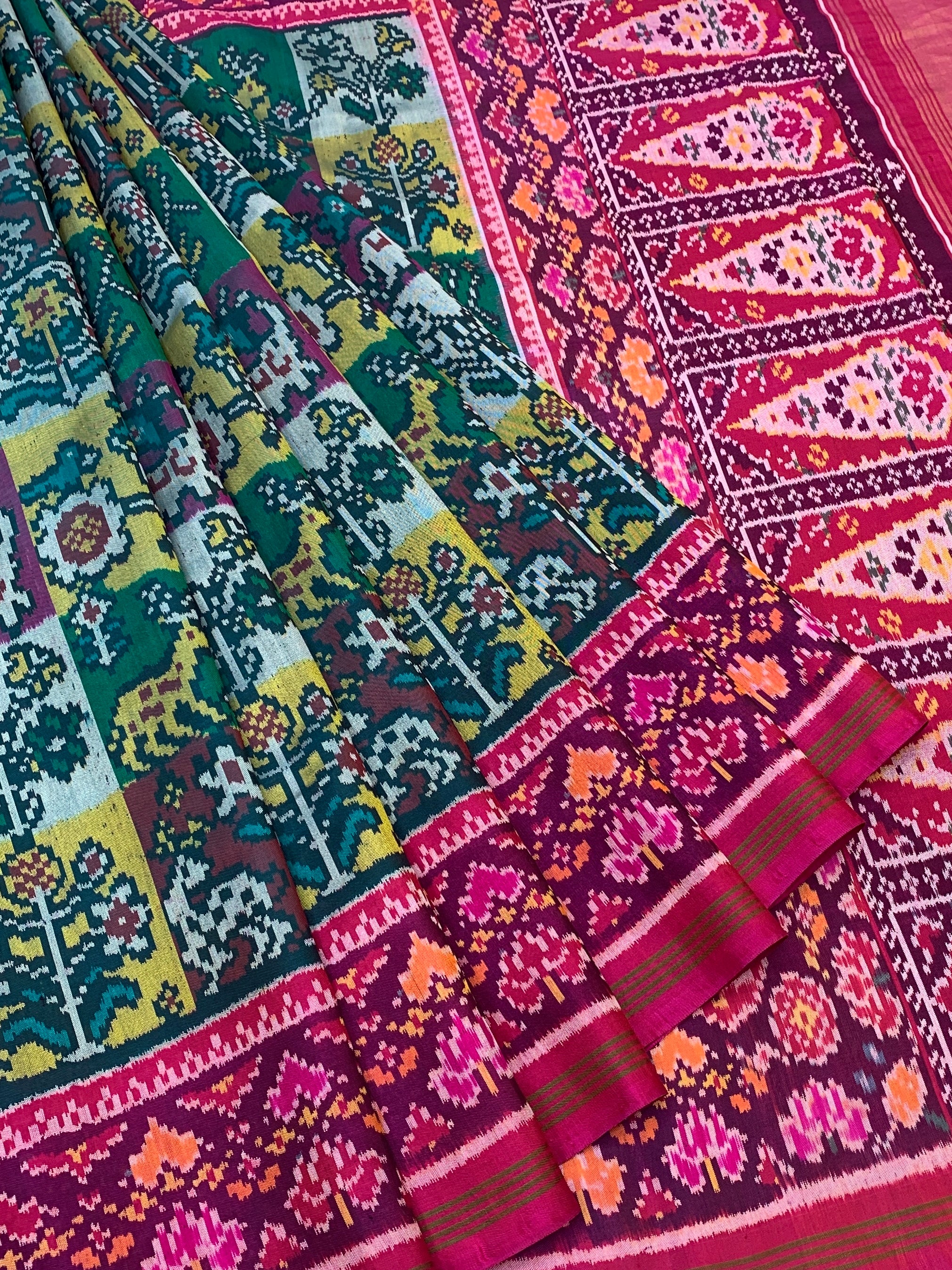Majestic Tapestry: Multi-Paneled Patola Silk Saree with Woven Ikat Blouse