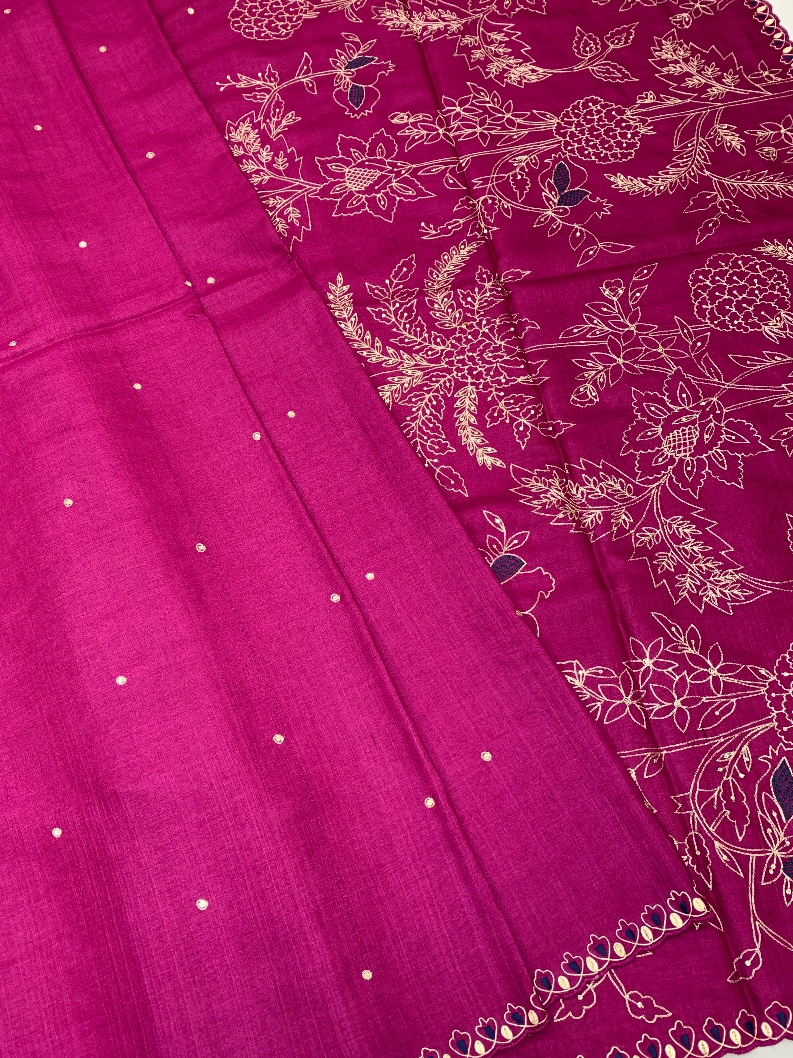 Tussore Saree Magenta-Pink In Colour