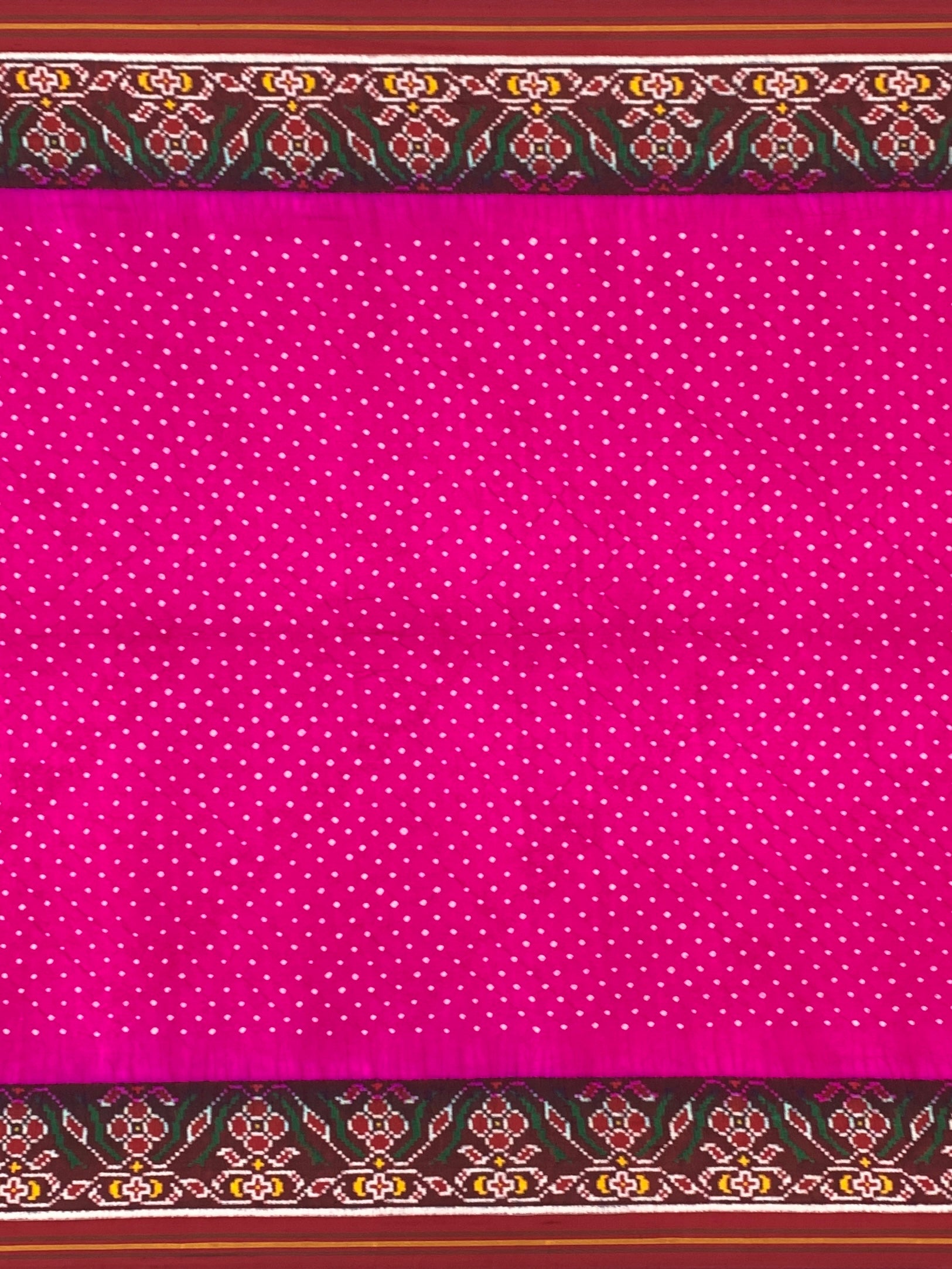 Vibrant Rani Pink & Maroon Patan Patola Bandhani Silk Saree