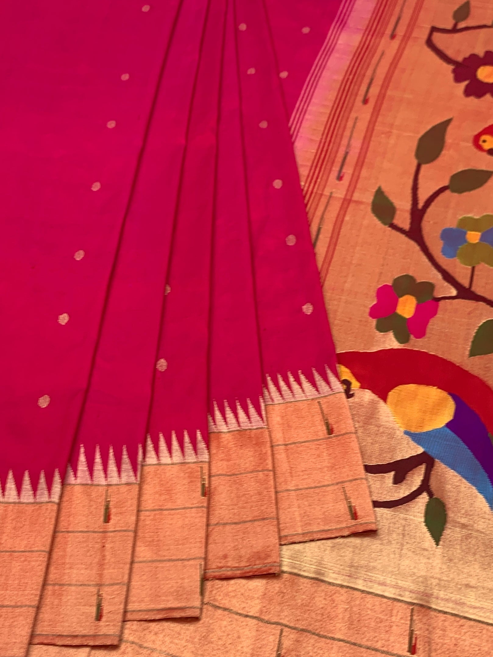 Opulent Rani Pink Paithani Silk Saree with Vibrant Parrot Pallu