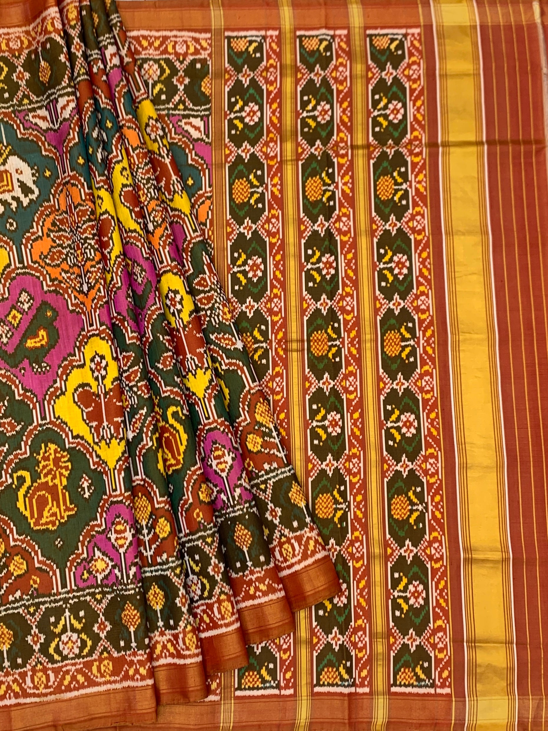 Jewel-Toned Shikargah & Navratna: Heritage Rajkot Patola Silk Saree