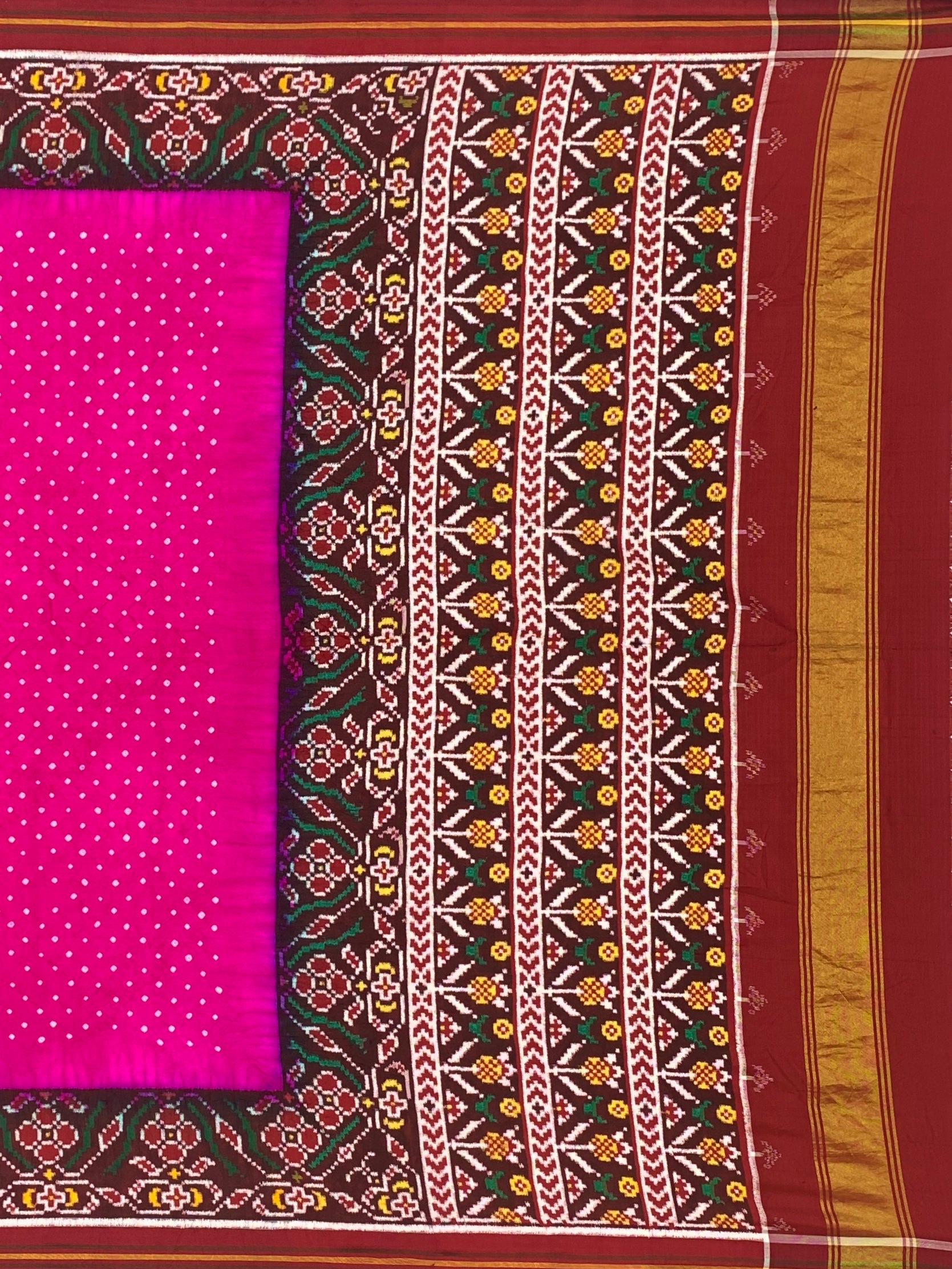 Vibrant Rani Pink & Maroon Patan Patola Bandhani Silk Saree