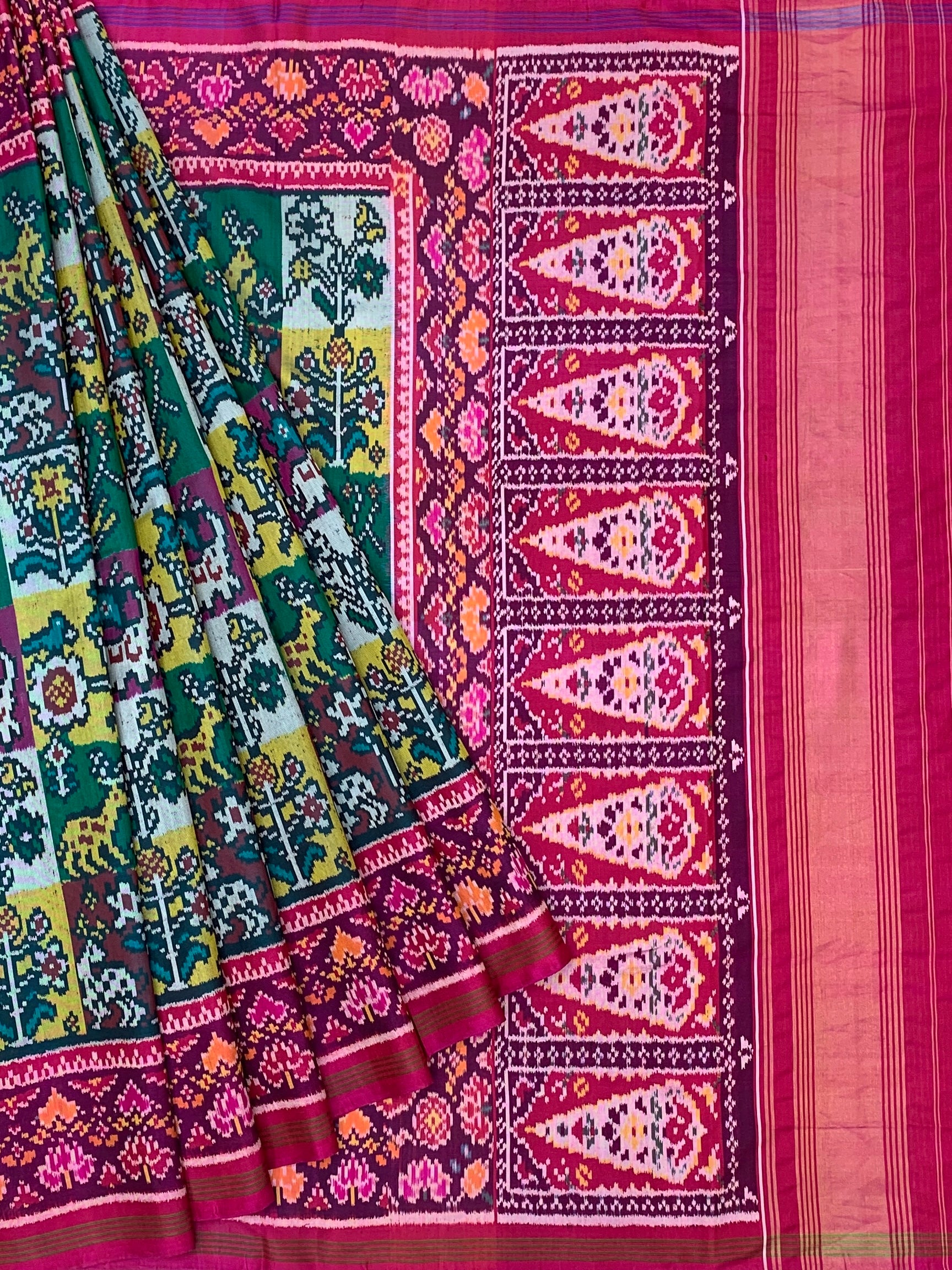 Majestic Tapestry: Multi-Paneled Patola Silk Saree with Woven Ikat Blouse