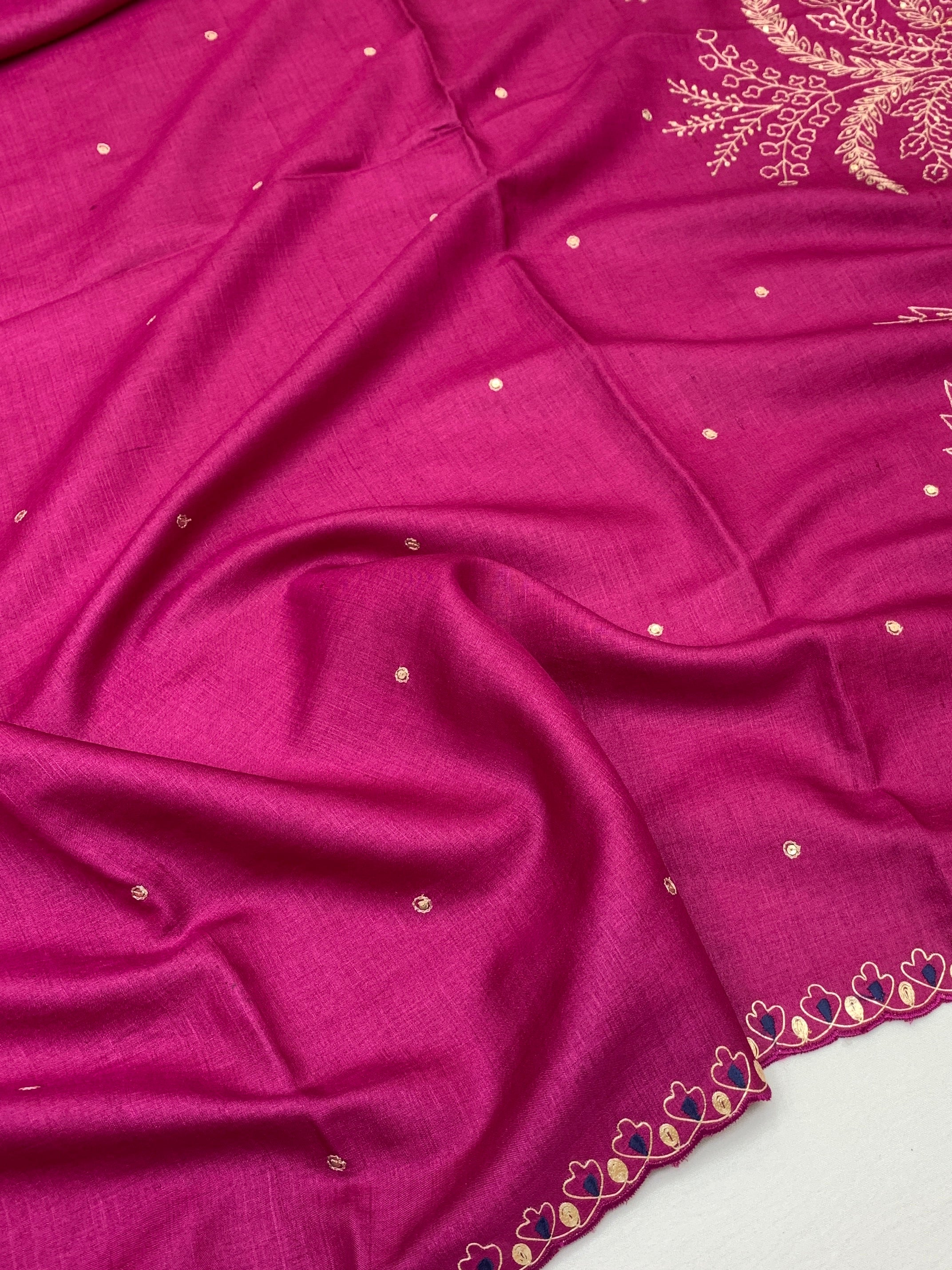 Tussore Saree Magenta-Pink In Colour