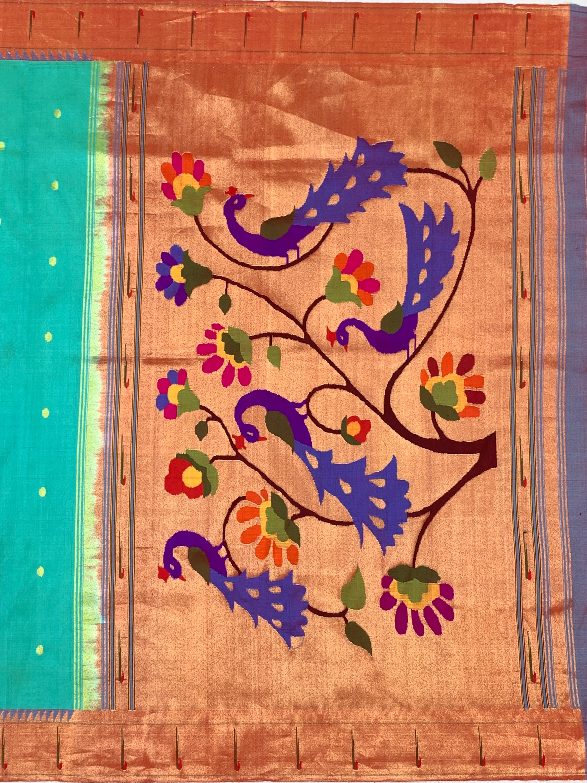 Exquisite Turquoise Blue Paithani Silk Saree with Grand Peacock Pallu