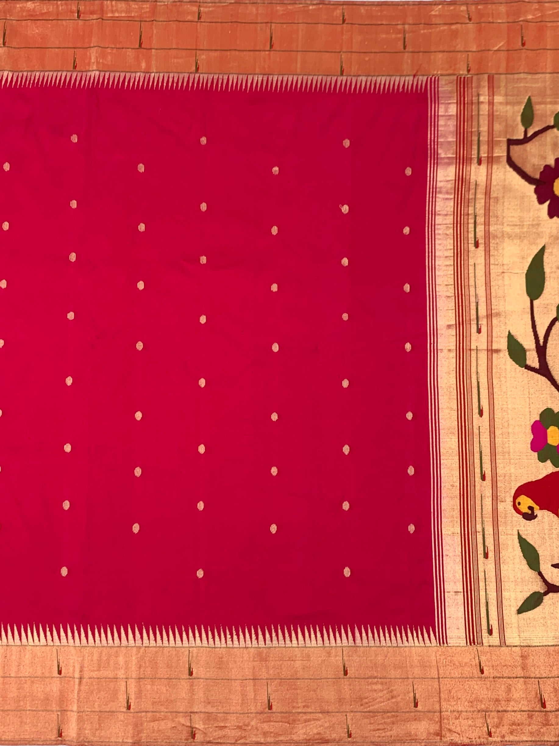 Opulent Rani Pink Paithani Silk Saree with Vibrant Parrot Pallu