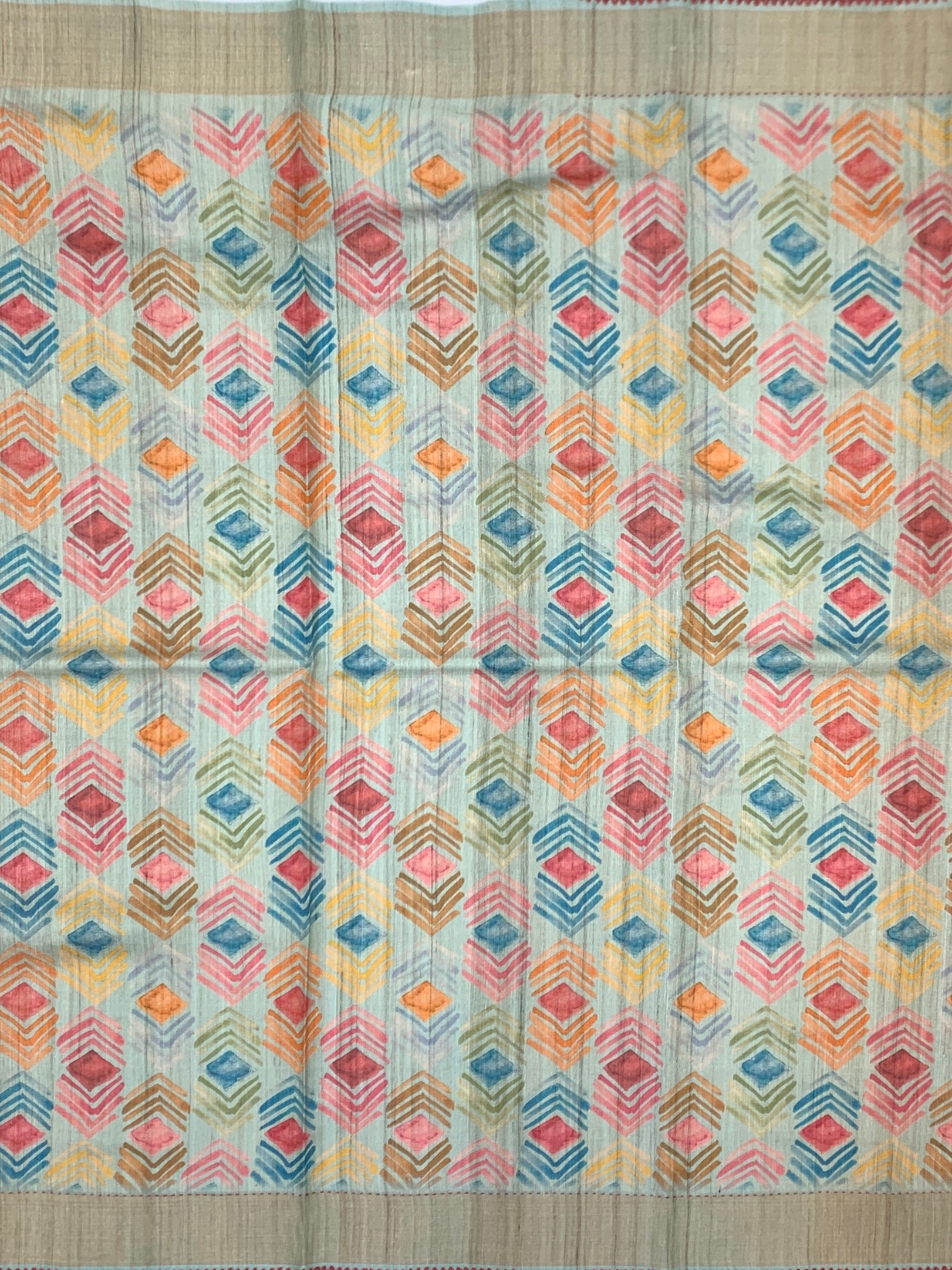 Pastel Blue Tussore Saree with Kantha-Inspired Accent Prints