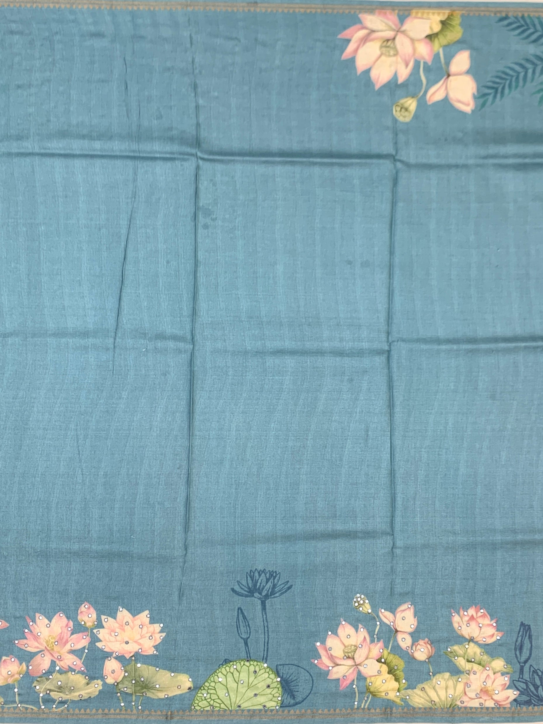 Azure Tranquility: Pichwai-Inspired Lotus & Cow Motif Tussar Silk Saree