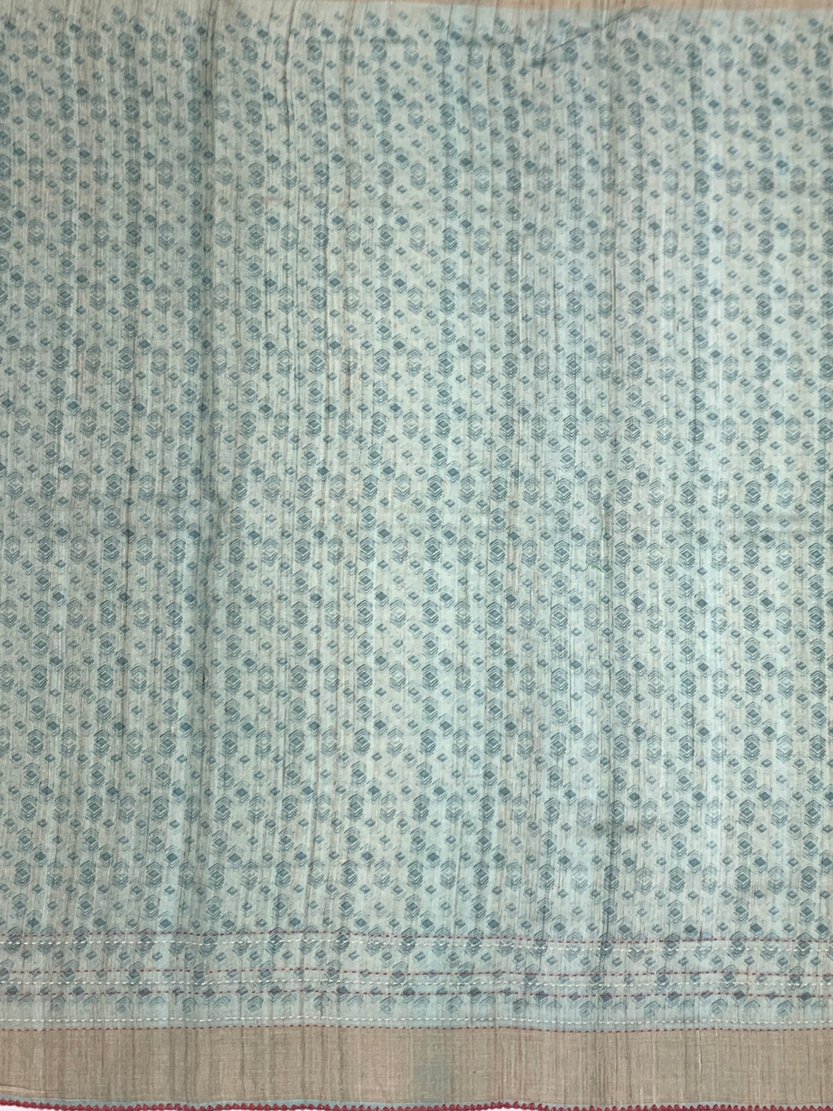 Pastel Blue Tussore Saree with Kantha-Inspired Accent Prints
