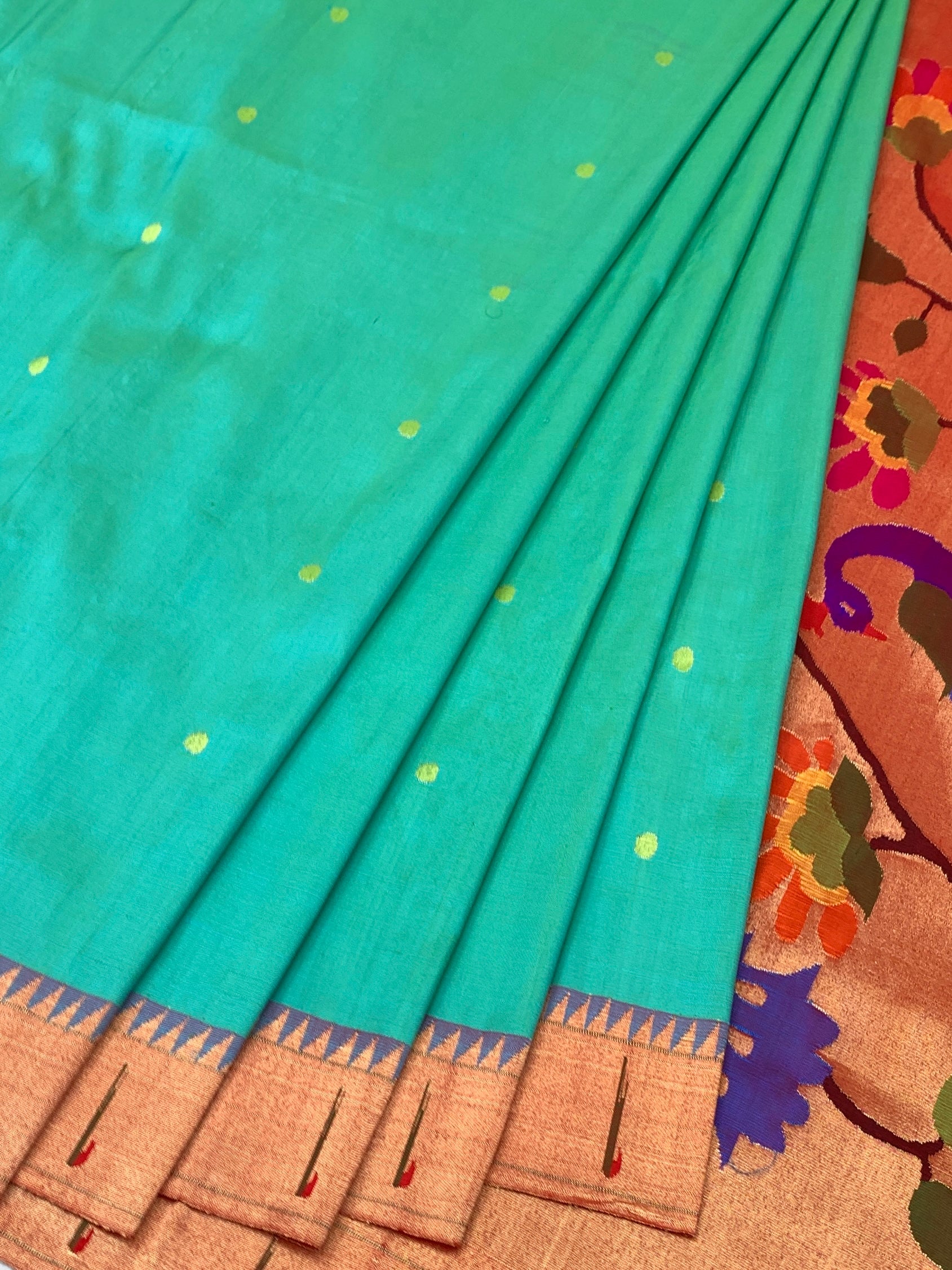 Exquisite Turquoise Blue Paithani Silk Saree with Grand Peacock Pallu