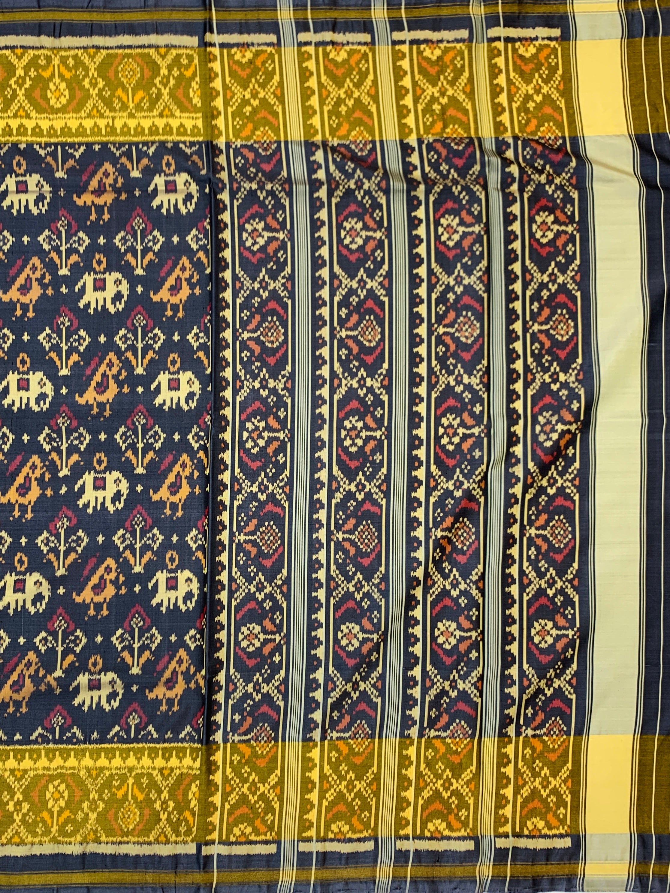 Majestic Slate Grey and Mustard Yellow Rajkot Patola Silk Saree