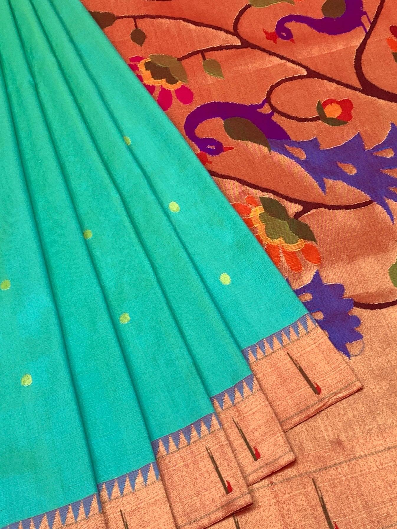 Exquisite Turquoise Blue Paithani Silk Saree with Grand Peacock Pallu