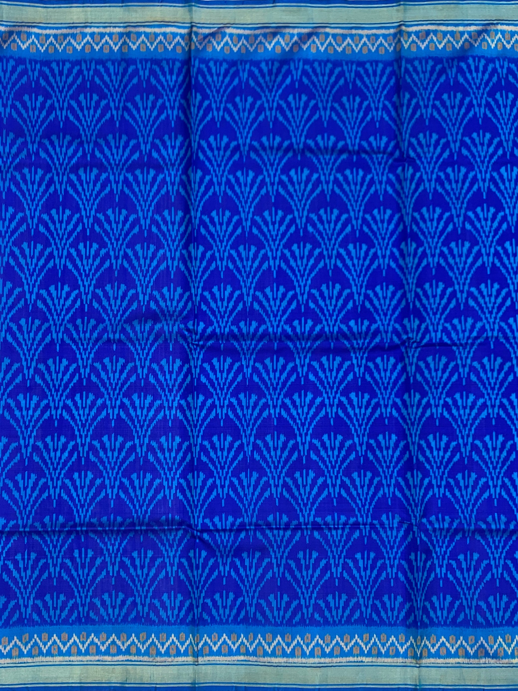 Royal Azure & Cobalt Blue: Botanical Ikat Rajkot Patola Silk Saree