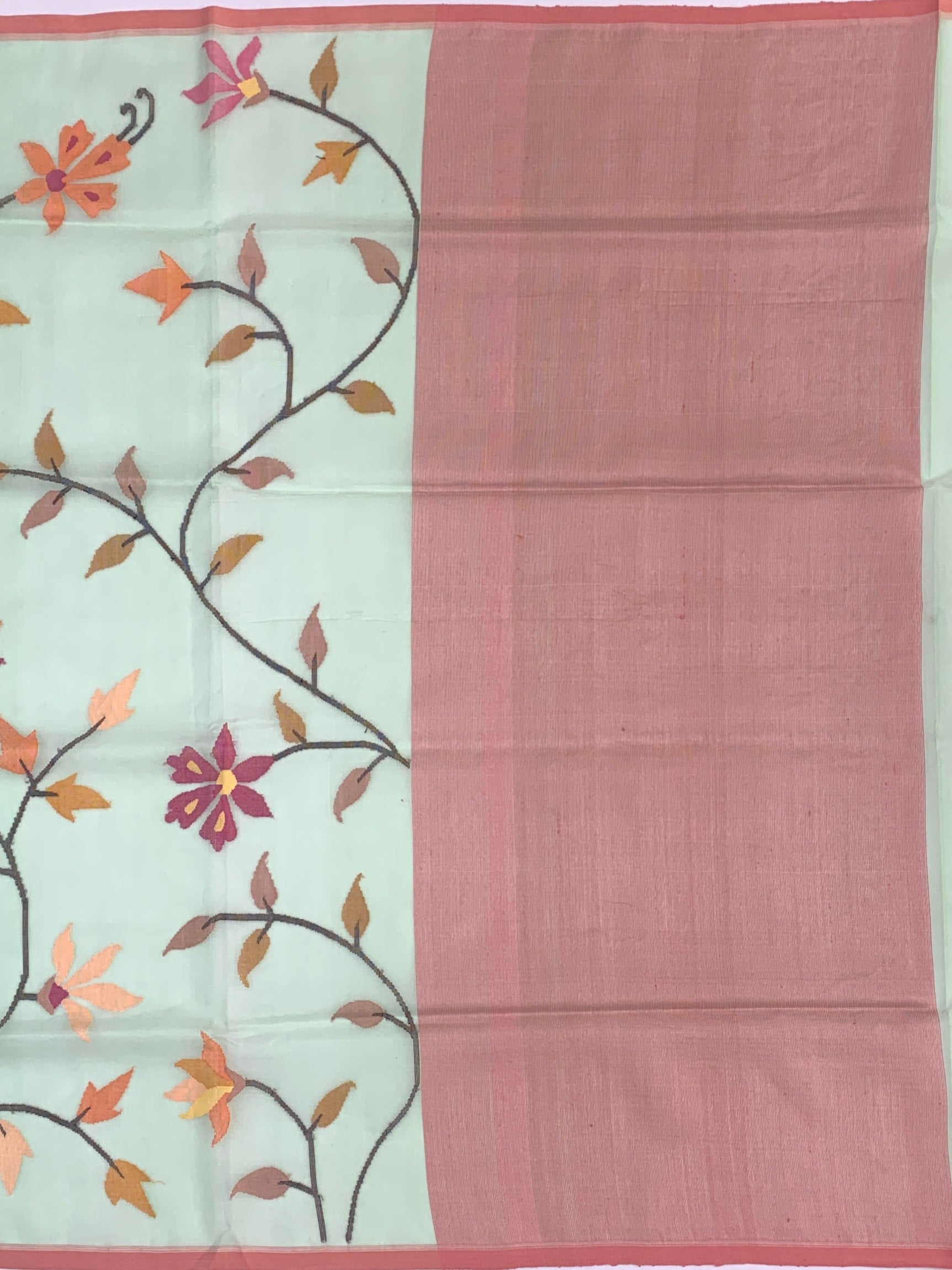 Ethereal Mint Green Handwoven Muslin Jamdani Saree with Dusky Rose Blouse