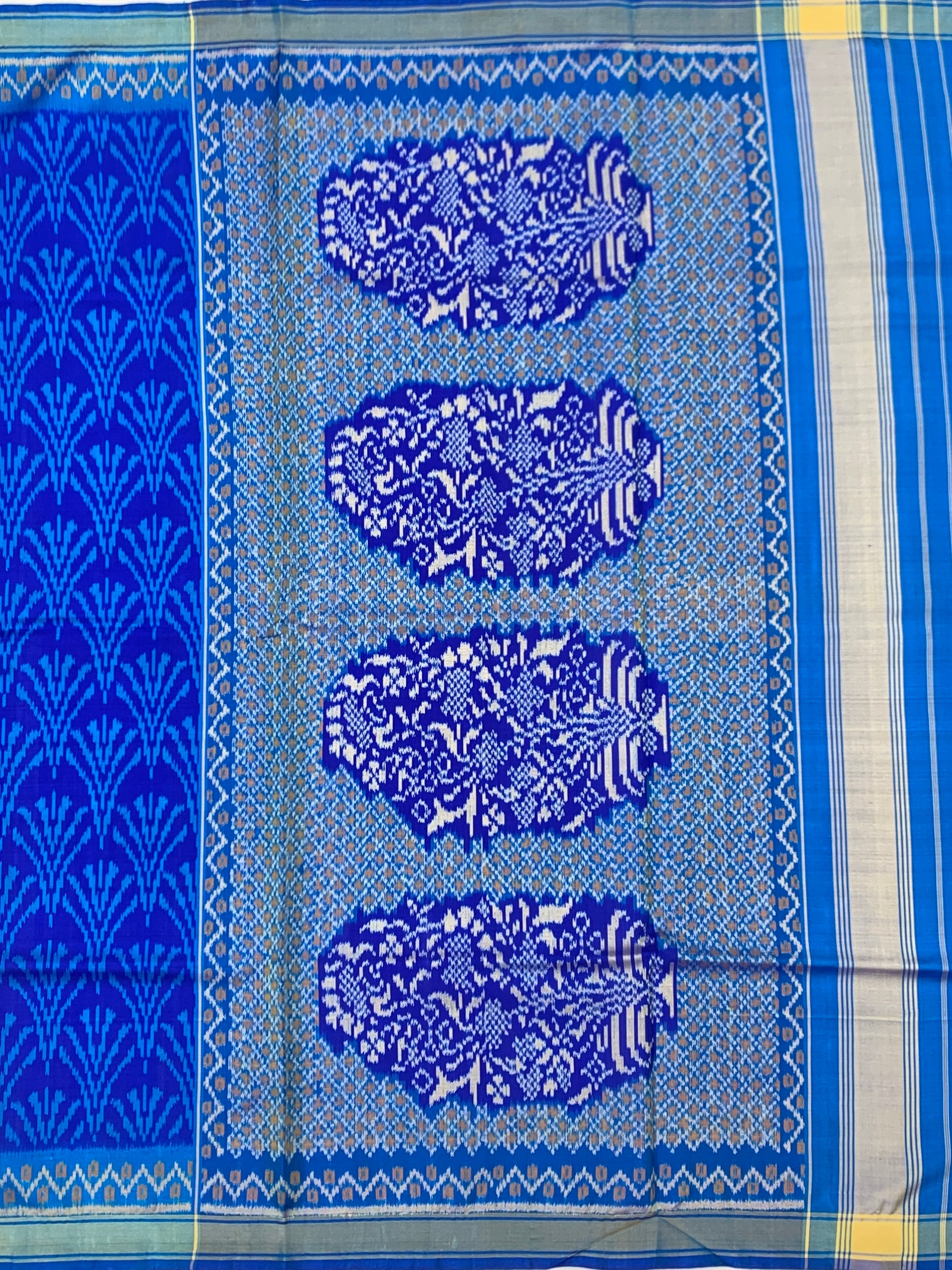 Royal Azure & Cobalt Blue: Botanical Ikat Rajkot Patola Silk Saree