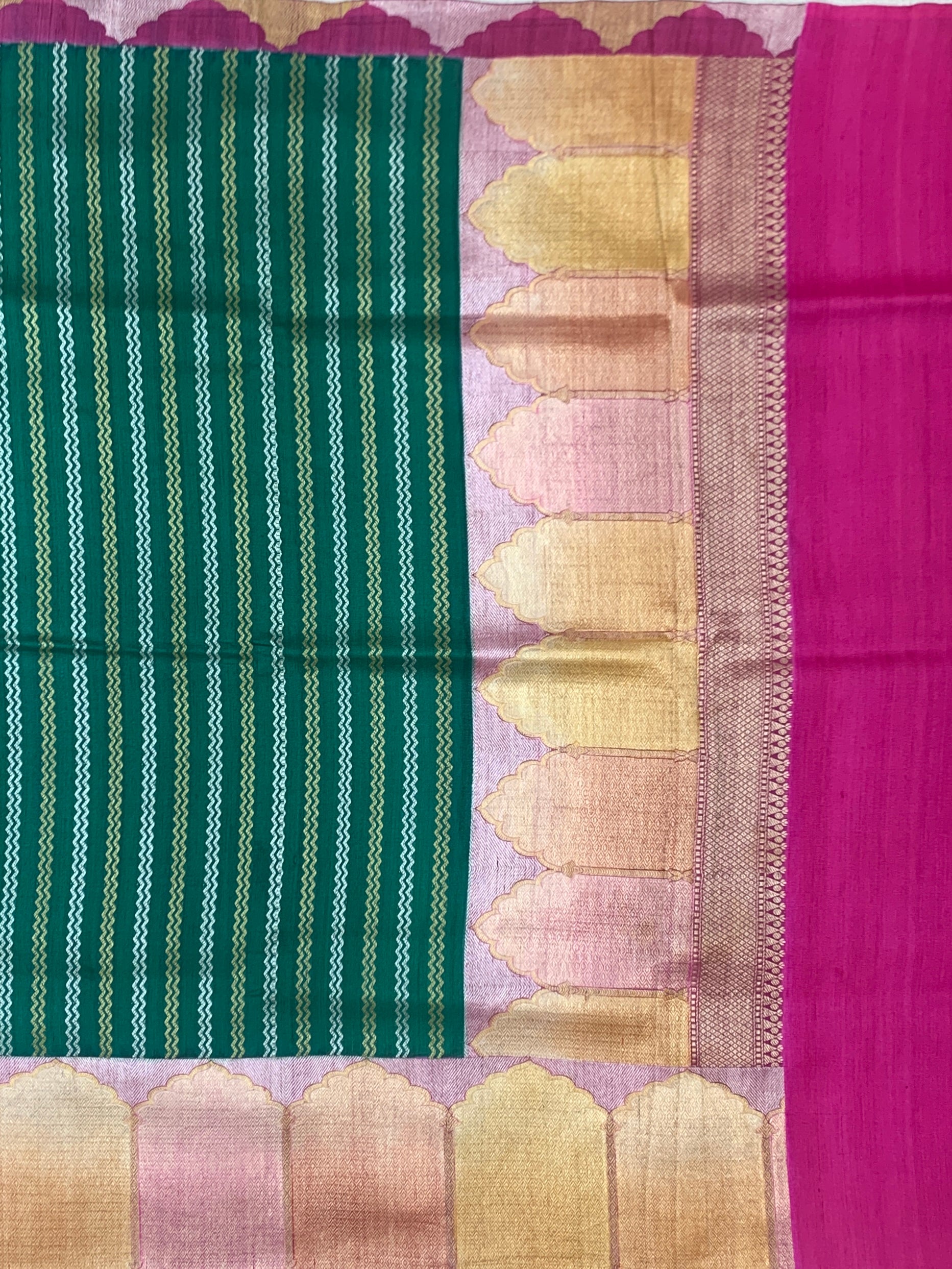 Emerald Green Tussar Georgette Saree with Zari Stripes