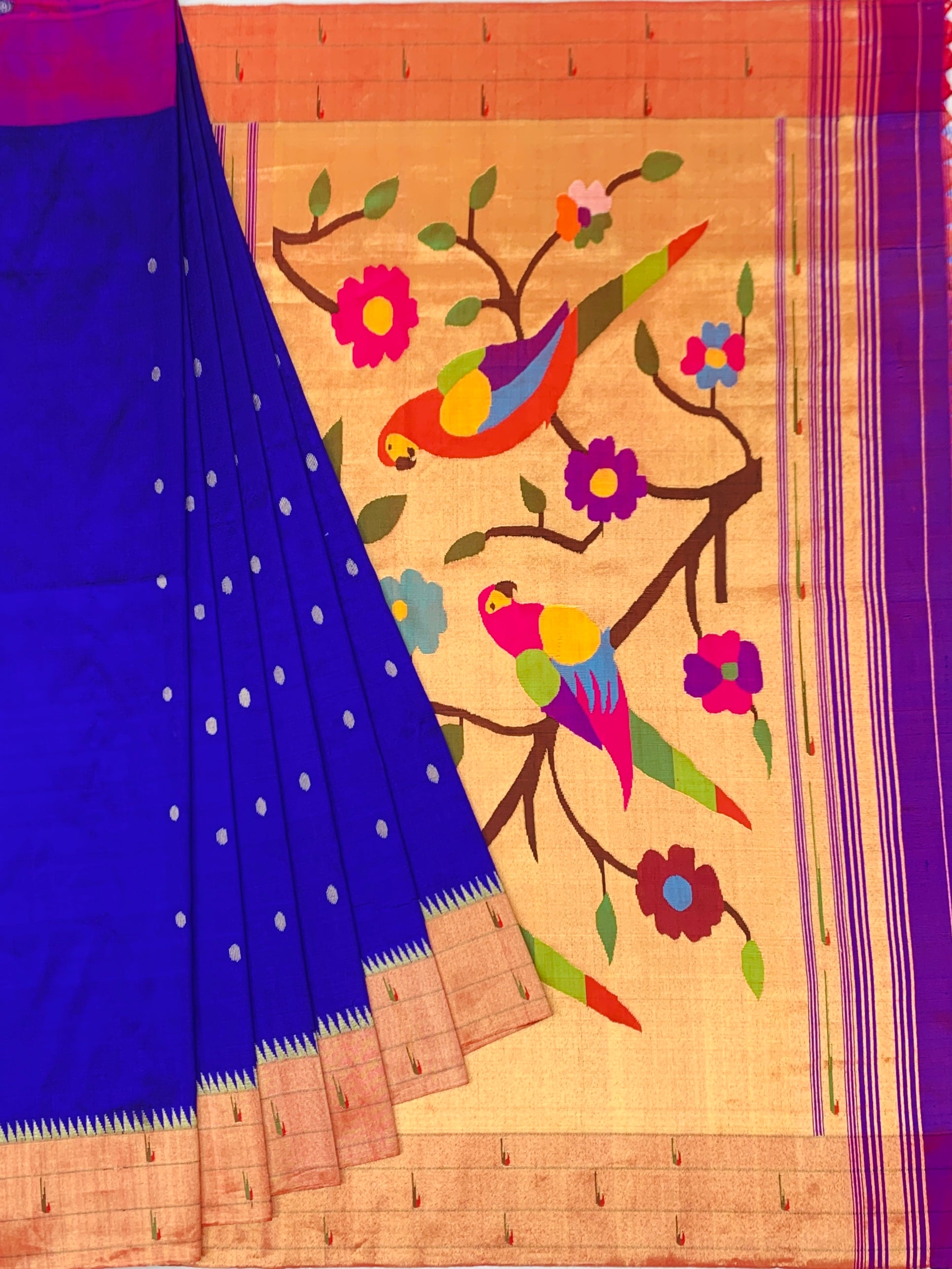 Electric Royal Blue Paithani Silk Saree with Enchanting Parrot Pallu