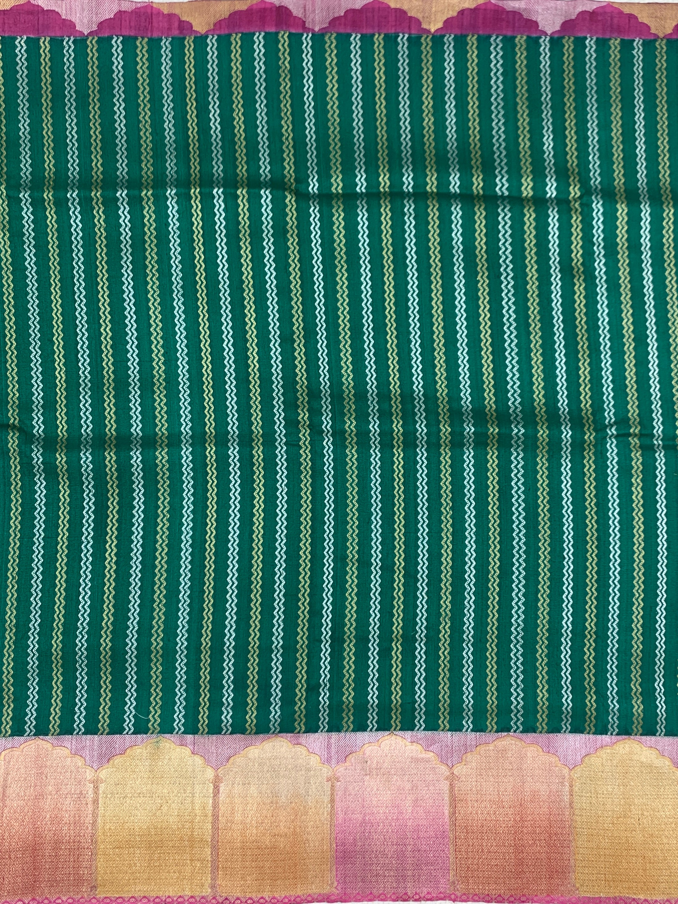 Emerald Green Tussar Georgette Saree with Zari Stripes