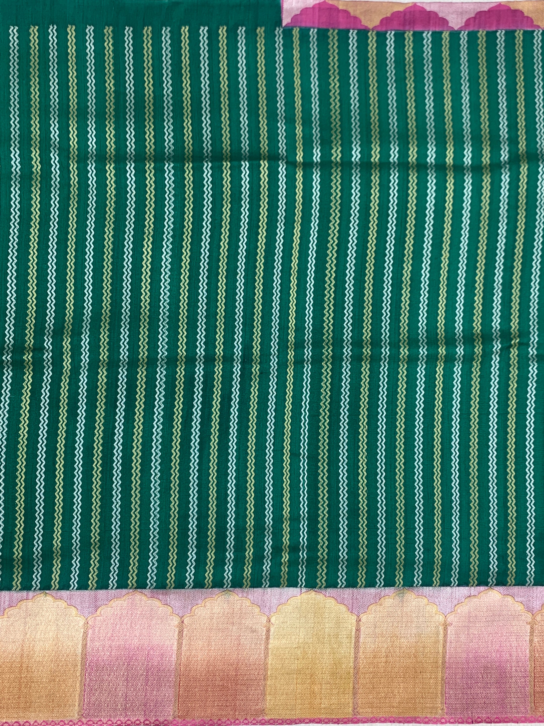Emerald Green Tussar Georgette Saree with Zari Stripes