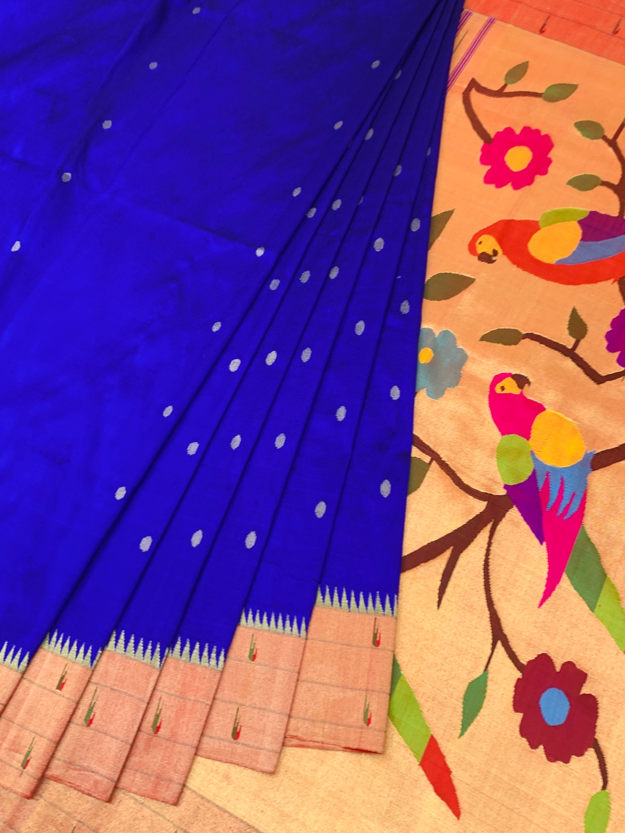 Electric Royal Blue Paithani Silk Saree with Enchanting Parrot Pallu