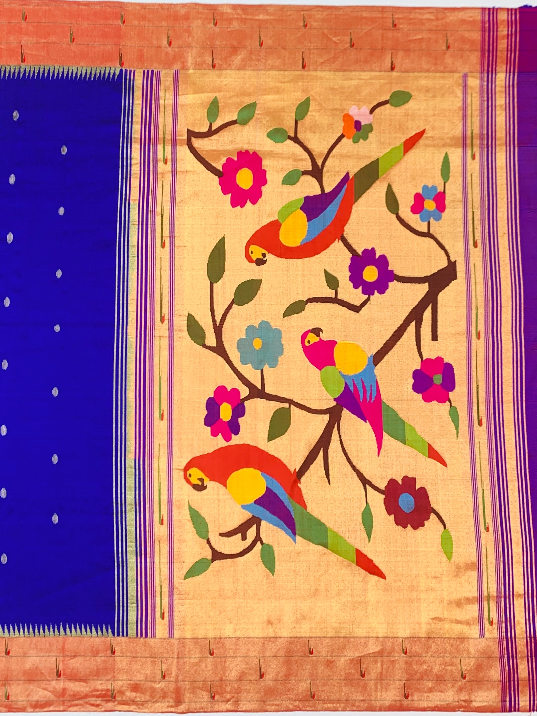 Electric Royal Blue Paithani Silk Saree with Enchanting Parrot Pallu