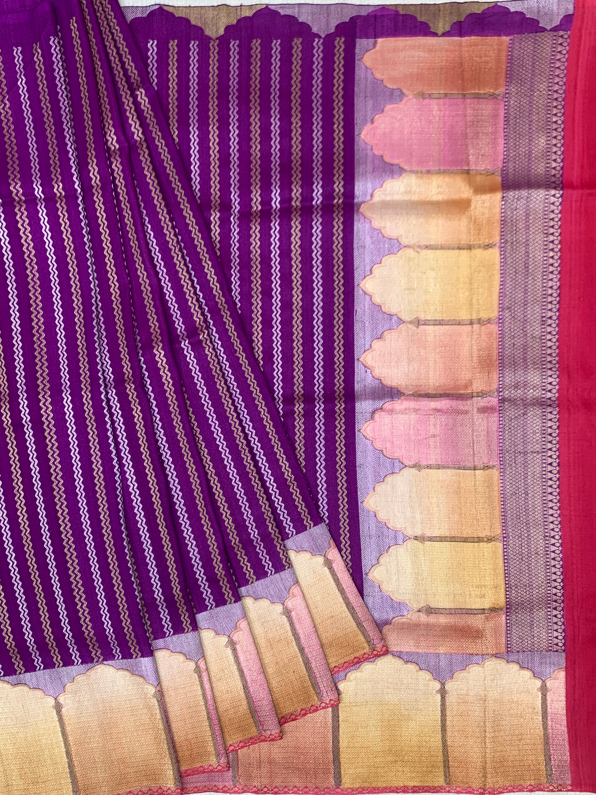 Royal Purple Tussore Georgette Saree with Contrast Red Blouse